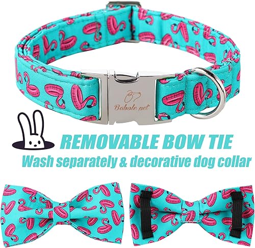 Miniatura 4 de Babole Pet Collares para perros con corbatín, collar de perro de flamenco verde con hebilla de metal de seguridad, collares ajustables para
