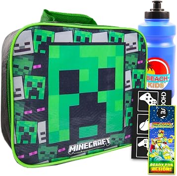 Minecraft School Supplies Set - Bundle of 6 Pc Minecraft Lunch Box, Decals, Water Bottle, and More | Minecraft Lunch Bag for Kids | Soft Creeper Lunch Box Plus Water Bottle, Stickers, More - Minecraft School Supplies