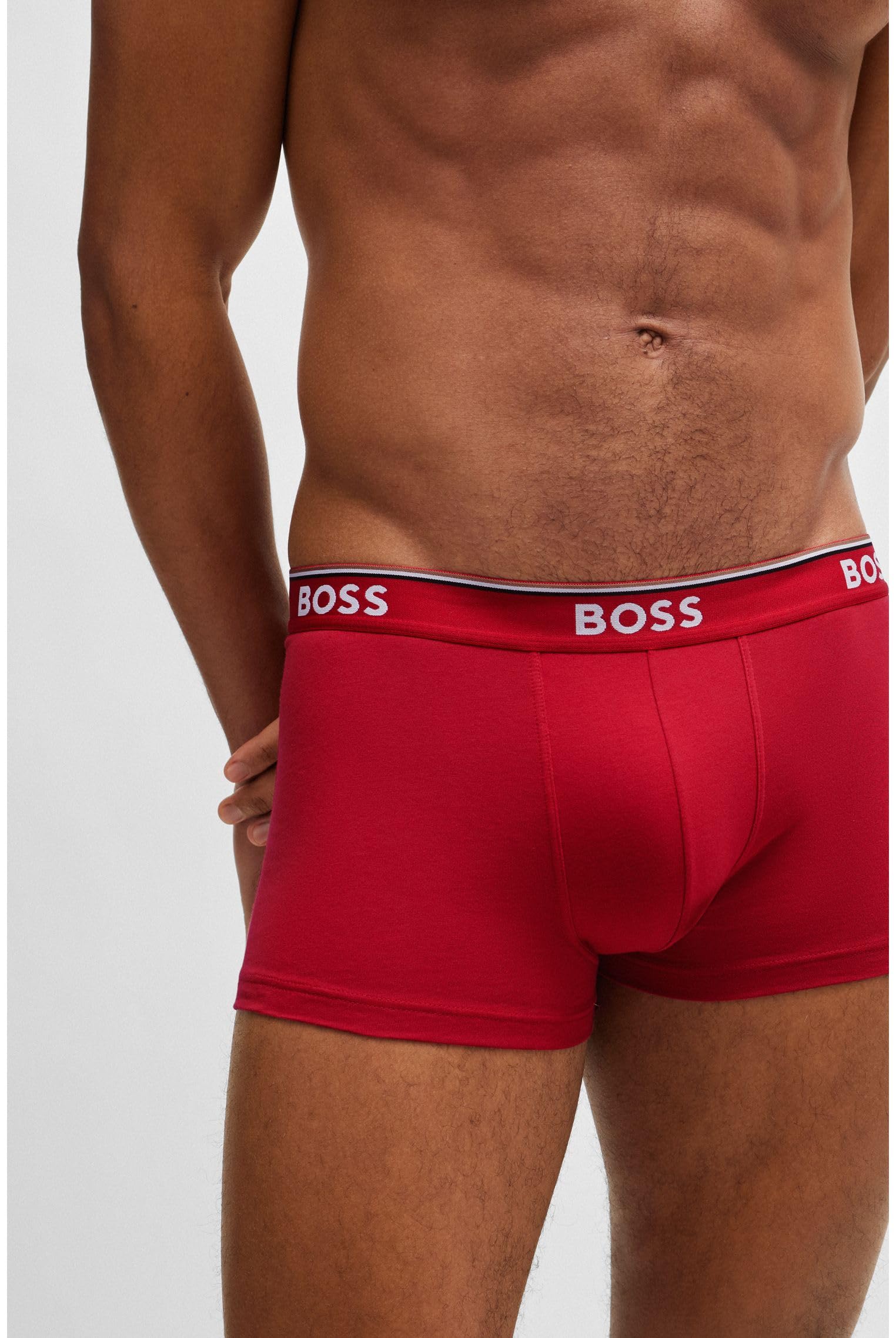 BOSS Męskie bokserki 3P Power 3-pak ściśle przylegających bokserek z bawełny stretchowej z krótkimi nogawkami i paskiem z logo, wielokolorowa, XL