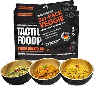 Tactical Foodpack 3er Set - 3 vegane Gefriergetrocknete Mahlzeit für Camping, Survival Outdoor Nahrung. Tracking oder Notfallrucksack – Fertiggerichte wie hausgemacht zum Verzehr bereit