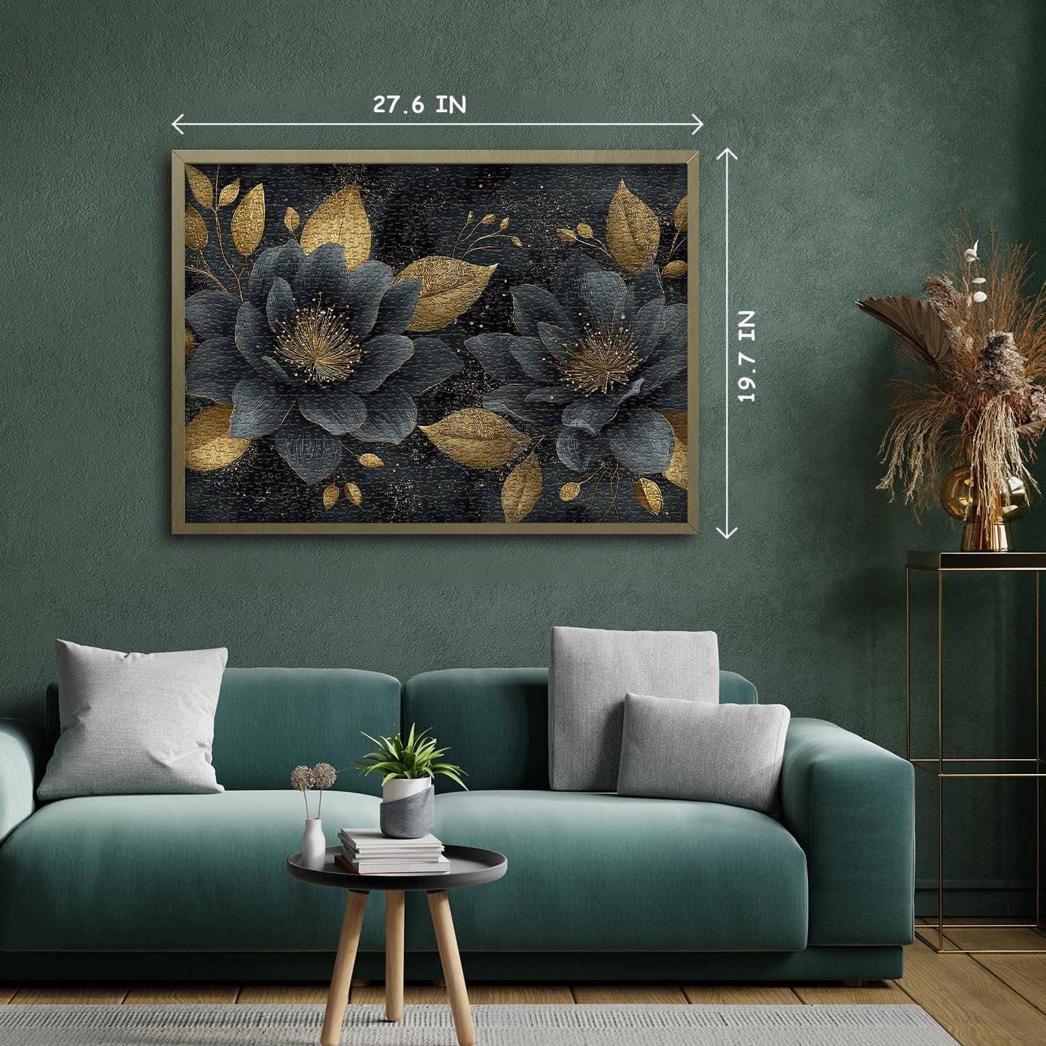 Flower Puzzle for Adults 1000 Pieces, Elegant Black and Gold Floral Art Puzzle, Beautiful Floral Wall Decor