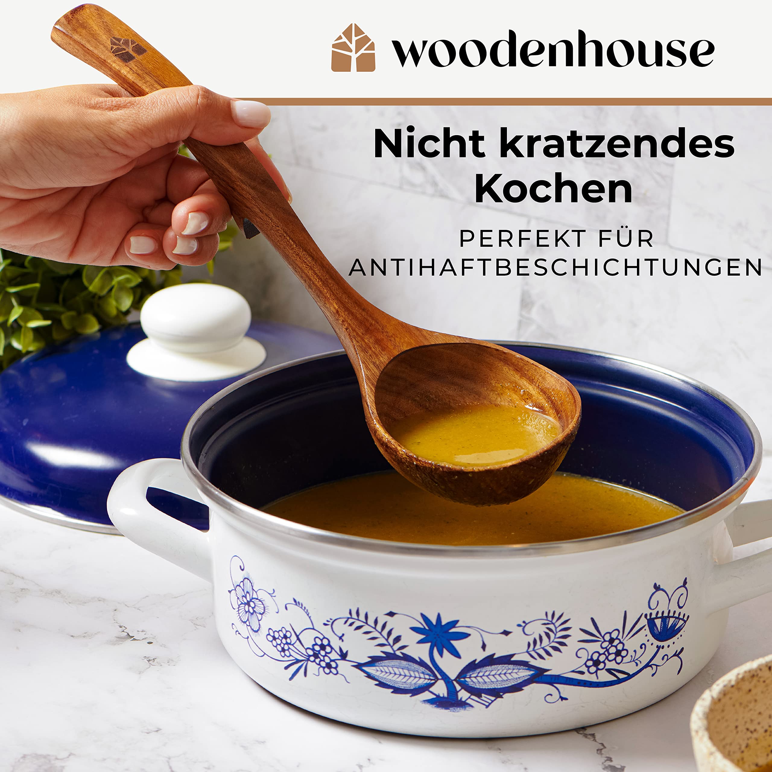Suppenkelle Holz Set, 3-teilig aus Teakholz - Robustes & nachhaltiges Holzkochlöffel Set - BPA-FREI Schöpflöffel in Groß, Mittel und Klein - Verschiedene Größen für unterschiedliche Kochaufgaben