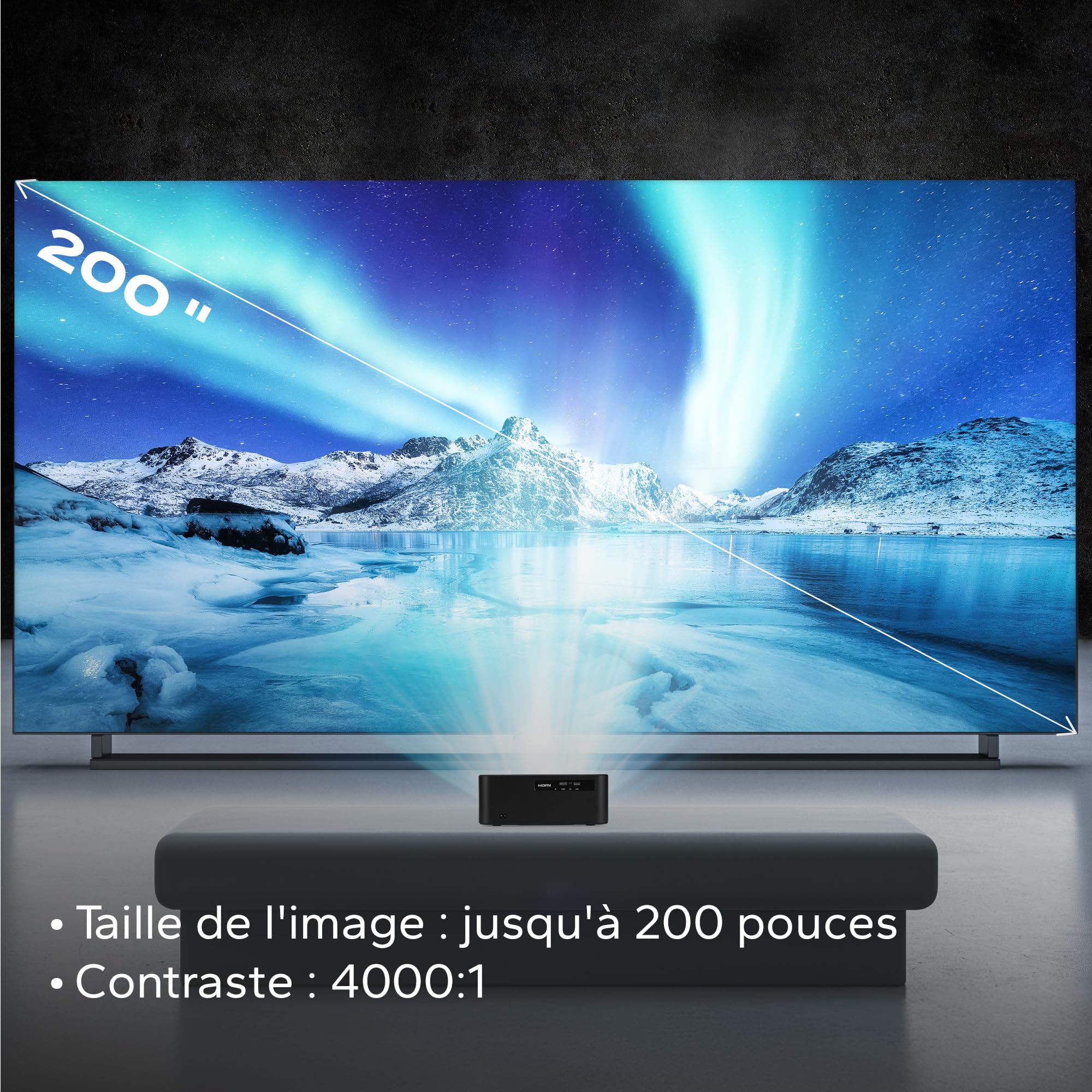 Projecteur Overmax 4K Full HD 1080P Multipic 5.2, Google TV, Wi-FI et Bluetooth, Correction trapézoïdale Automatique à 30°, Zoom électrique, Miracast et Rotation à 360°, écran jusqu'à 200