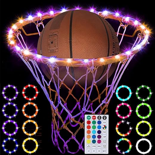 LED Basketball Hoop Light, Remote Control Basketball Rim LED Light, 17 Colors Waterproof LED Basketball Hoop Suitable， for Kids to Play Outdoors at Night, Training&Night Outdoor Basketball Games
