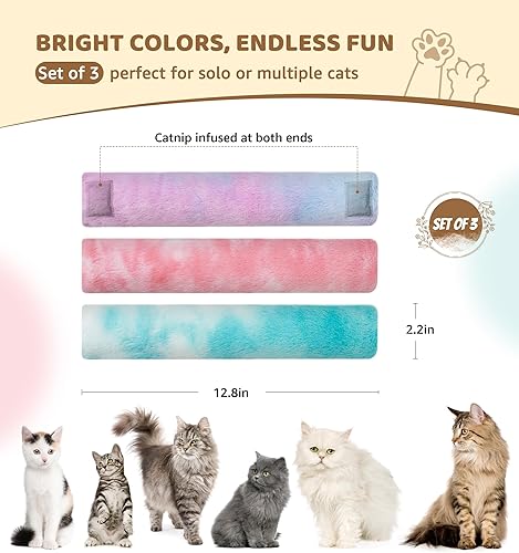 Vista 6 de Paquete de 3 almohadas de juguete para gatos, juguetes de peluche interactivos con hierba gatera en el interior, suave y duradero, juguete