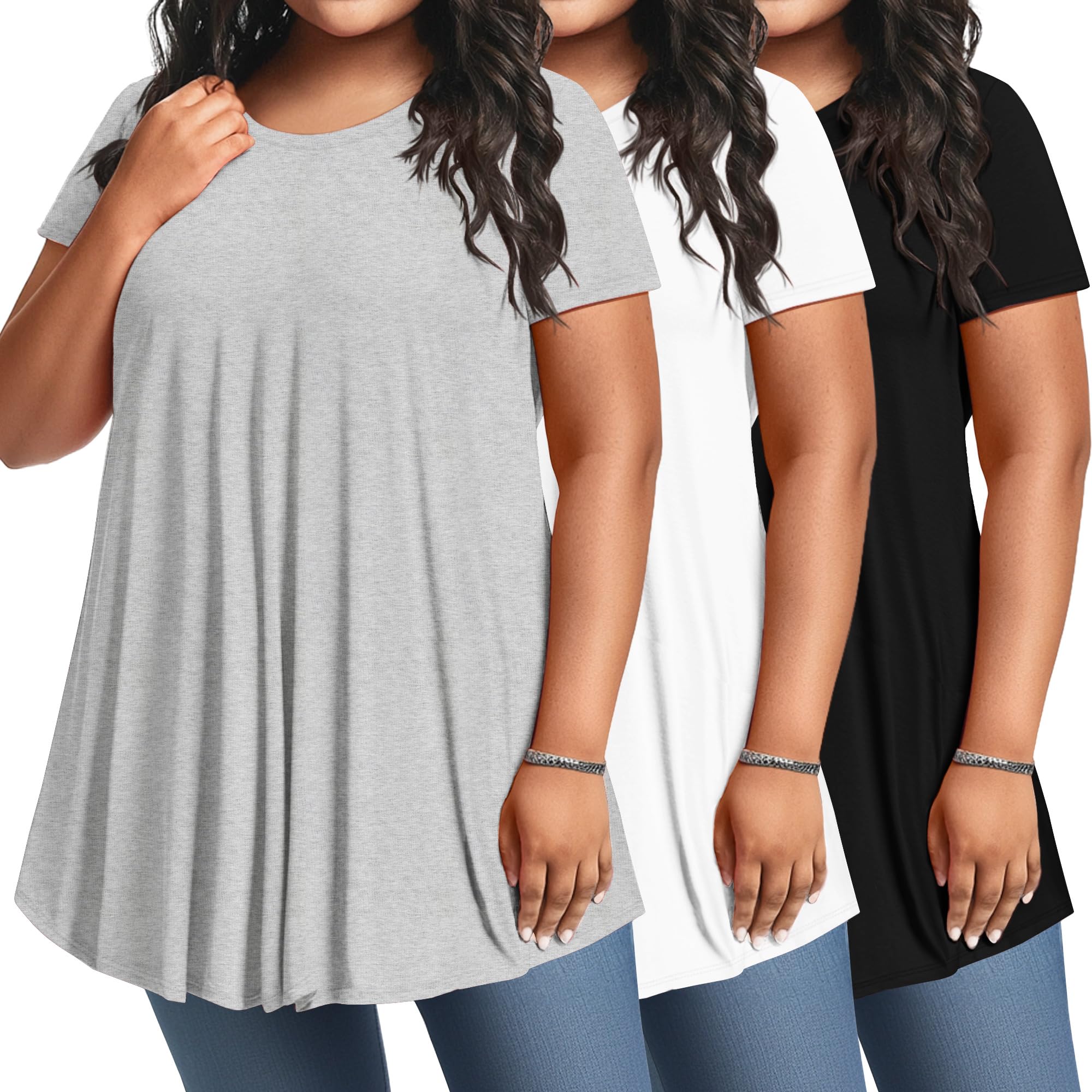 Evervibe 3 Pack Womens Plus Size Tunic Top