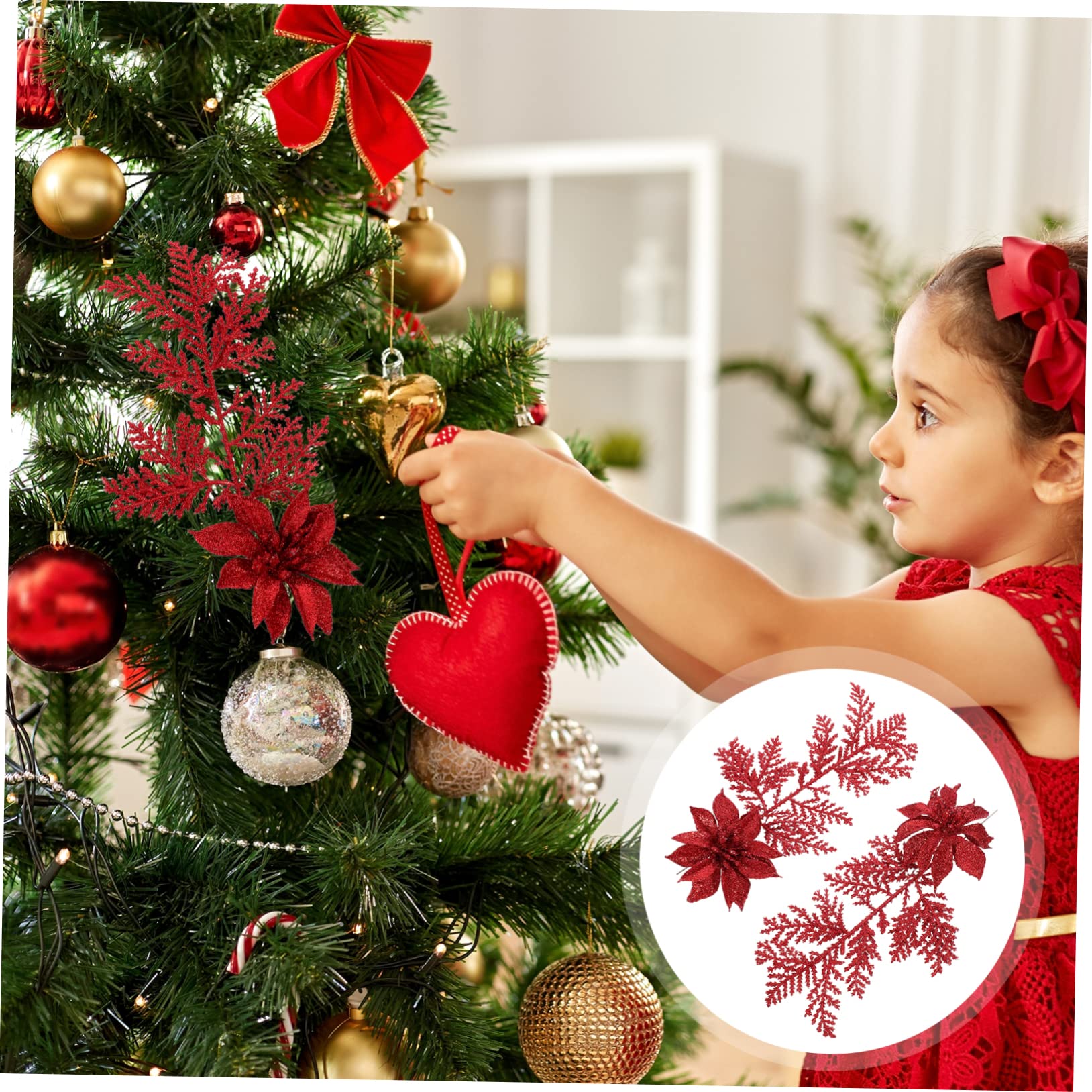 TOPBATHY Lot De 3 Branches De Pin Artificielles pour Sapin De Noël Décoration À Paillettes Imitation Pin avec Clip pour Décorations De Fête 6 Pièces X 3