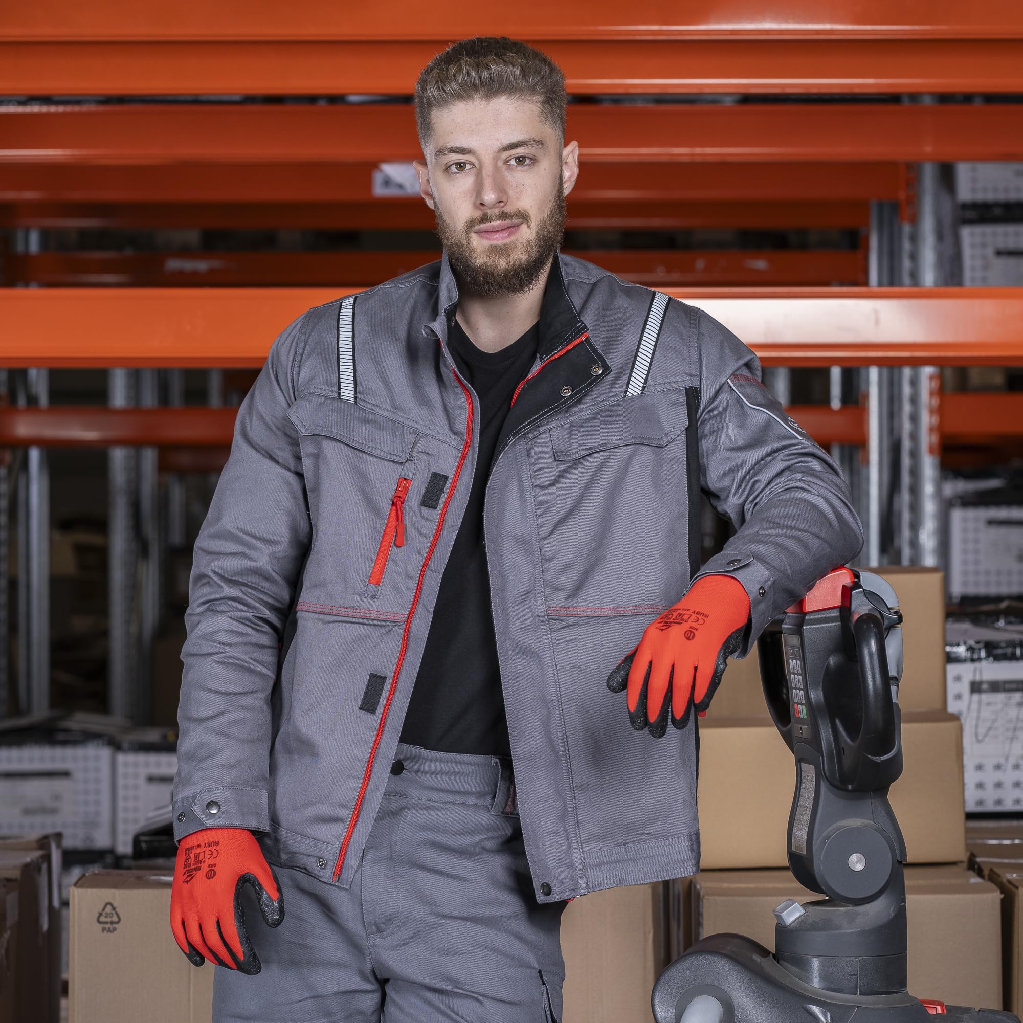 BWOLF Veste de travail Raptor 100% coton - Pour homme - Multifonctionnelle - Avec poches multifonctions - Bandes réfléchissantes
