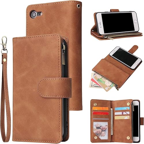 UEEBAI - Cartera clásica de cuero sintético con cierre magnético, funda de iPhone con cierre