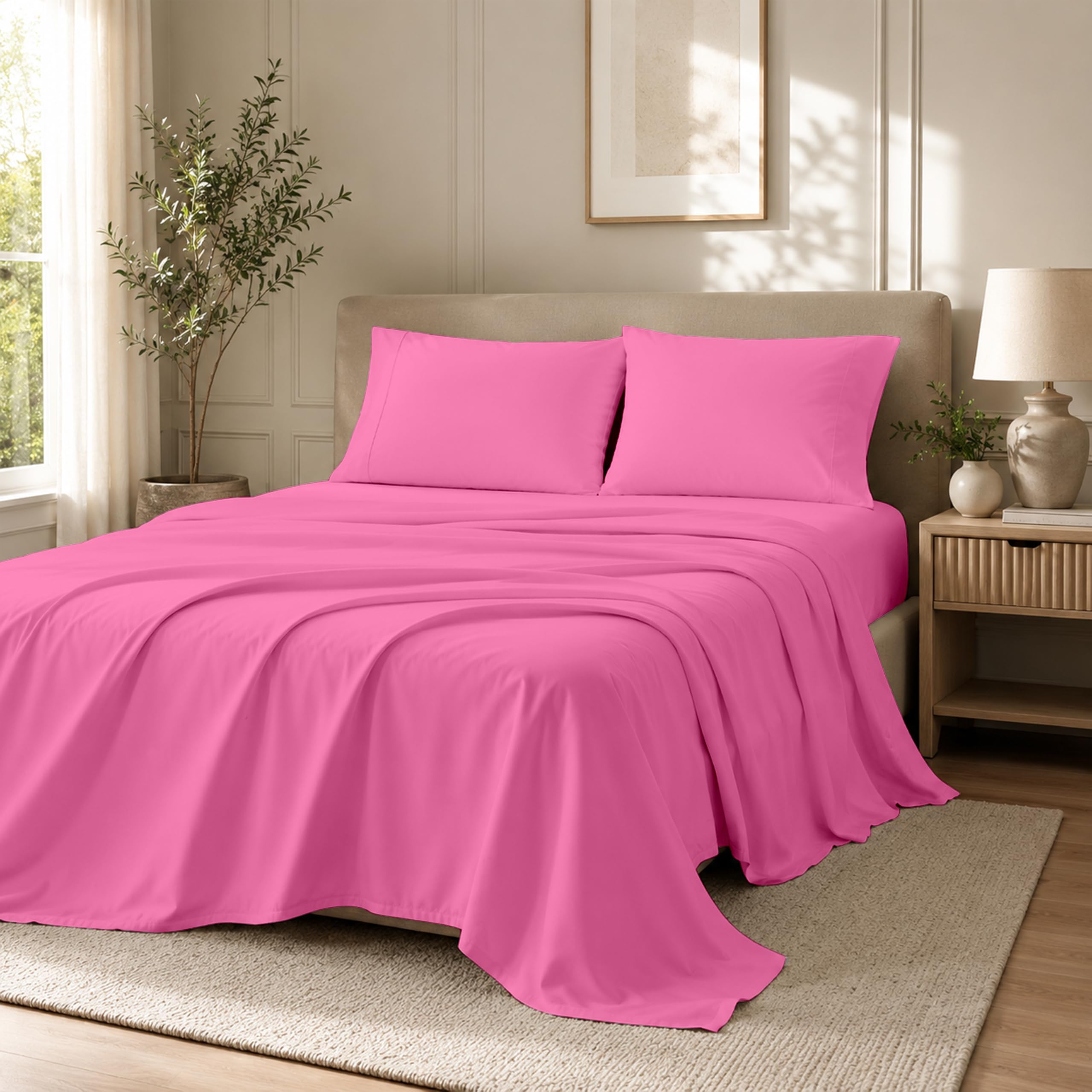 Egypto Microfibre Luxury Bedding Flat Sheets Double – Breathable & Hypoallergic Flat Sheets – Shrinkage & Fade Resistant Flat Bed Sheet Fuchsia — image 1