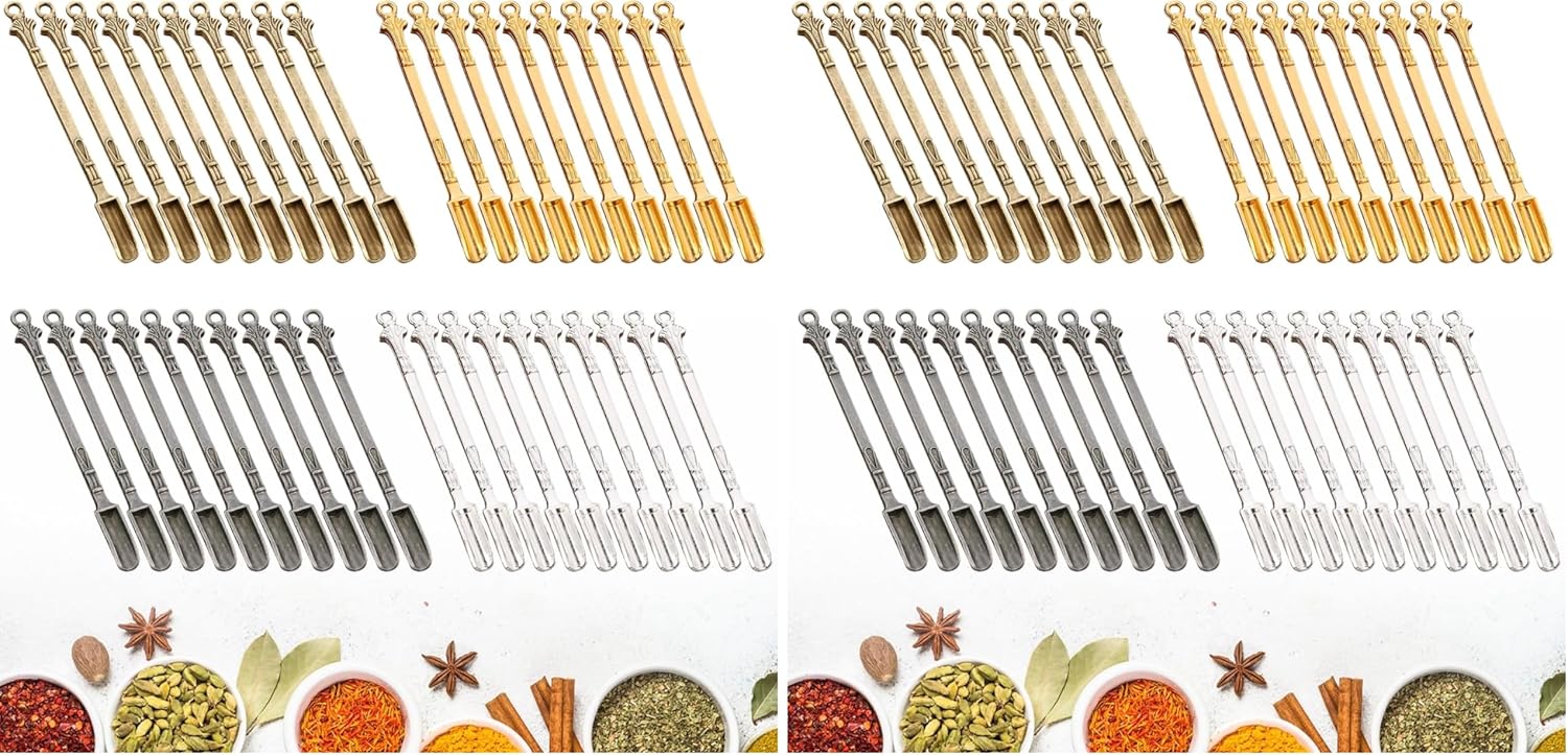 40 Pcs Mini Shovel Spoons,Tiny Spoons for Powder,Metal Spoon Power Scoop Tableware Charm Mini Pendant Spoon for Measuring Spices,Herbs,Powder,Coffee,Sugar (Pack of 2)