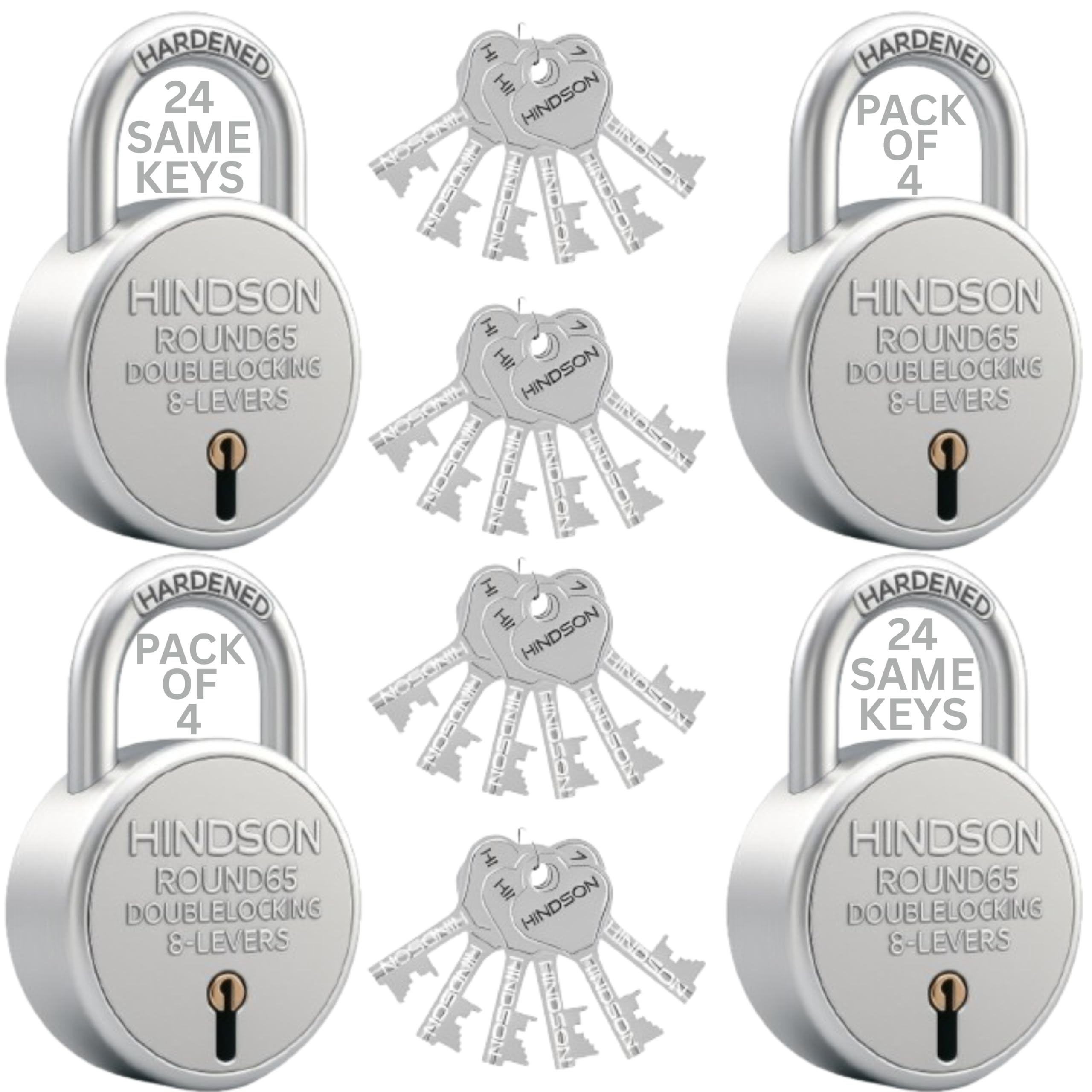 Hindson Same Key Round 65mm Padlock | 2 Heavy Duty Padlocks with 12 Common Keys | Strong Metal Body Locks with Double Locking & 8-Lever Mechanism for Home, Gate, Shutter & Shop Security — Amazon image 6