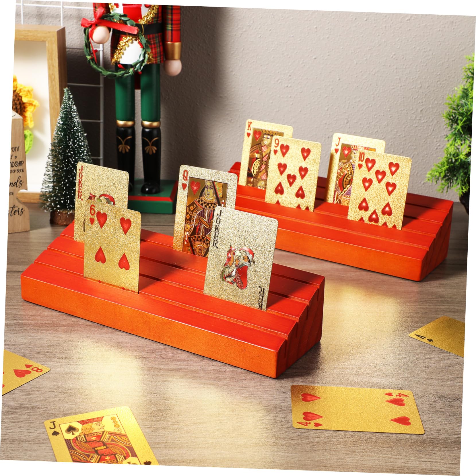 2piezas Soporte De Cartas Madera De Soporte Vertical para Cartas De Póker Accesorio De Mesa para Jugadores para Edades Diseño Elegante y Funcional