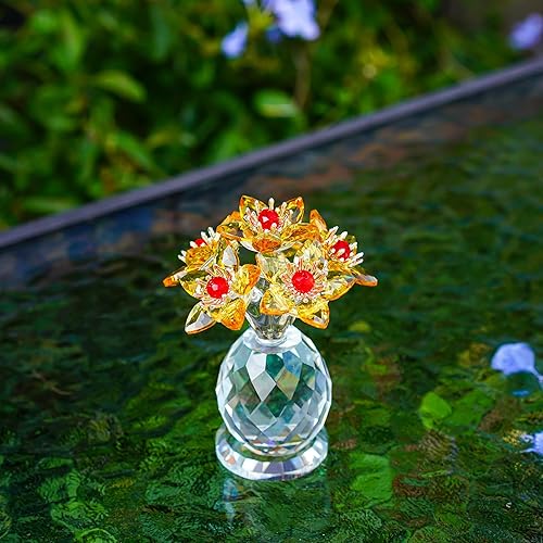 Miniatura 5 de Figura de flores de Navidad de cristal con jarrón, ramo de flores de vidrio de 3.8 pulgadas de alto, figuras coleccionables, adorno de Navidad,