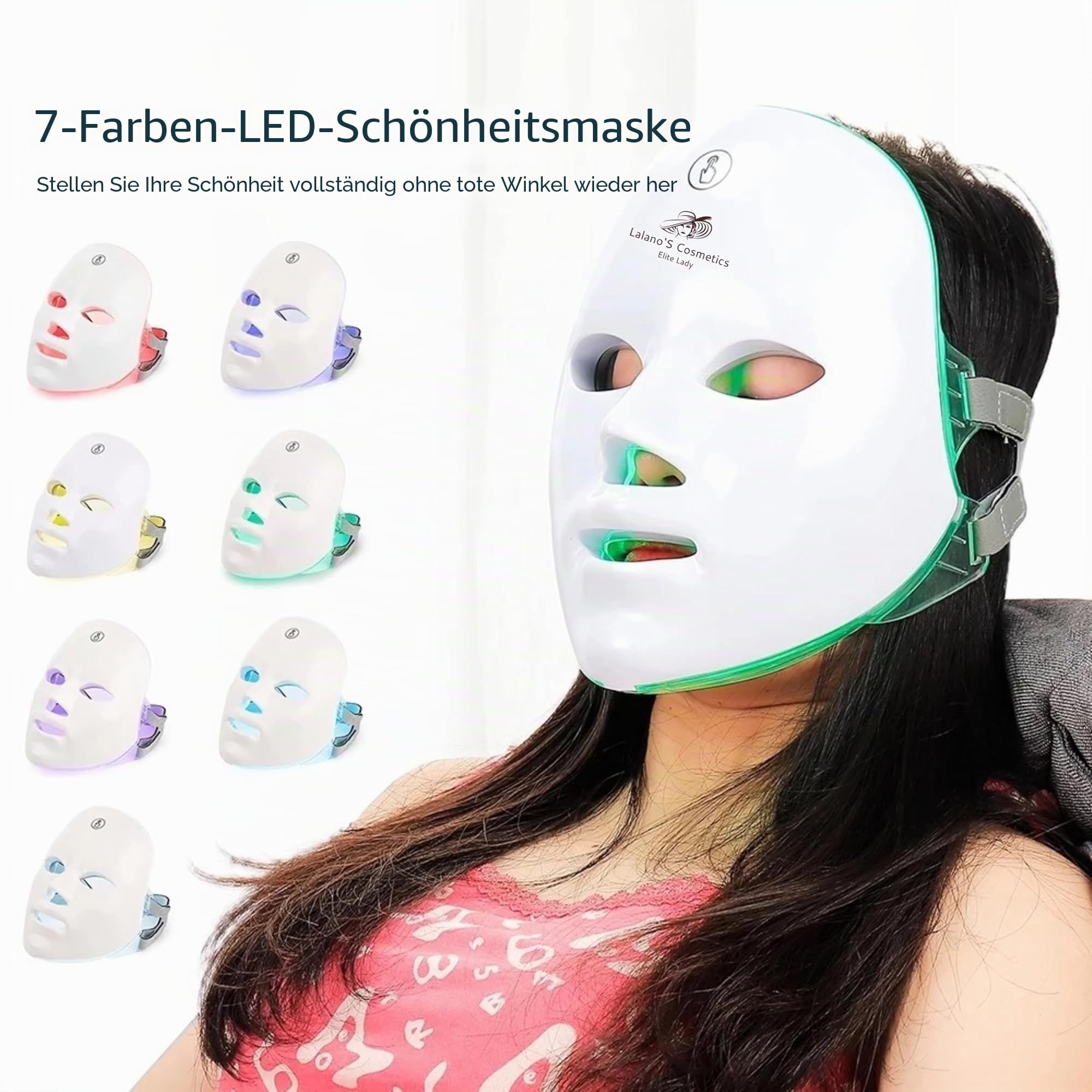 Lalano’S Cosmetics LED Gesichtsmaske 7 Farben – Anti-Aging, Akne & Hautstraffung – Lichttherapie, 112 LEDs, wiederaufladbar, CE-zertifiziert – Für Damen & Herren