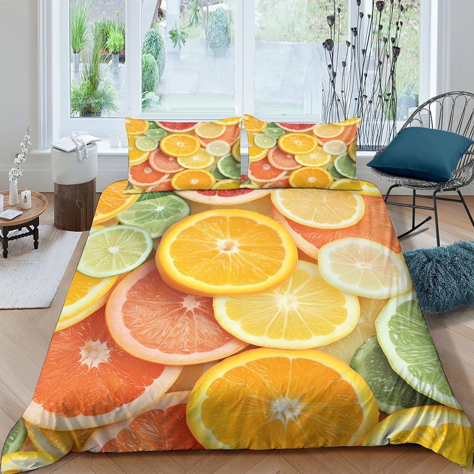 Ctjqhvkz Style-5 3D Printed Citrus Fruit Fitted Sheet Microfiber Vibrant Orange Lemon Bed Cover For Bedroom Guest Room Mattress Protection Single（135X200cm）