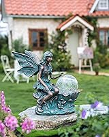 Vista 2 de TERESA'S COLLECTIONS Estatuas de jardín de hadas con luz solar al aire libre para decoración al aire libre, decoraciones de hadas de Navidad