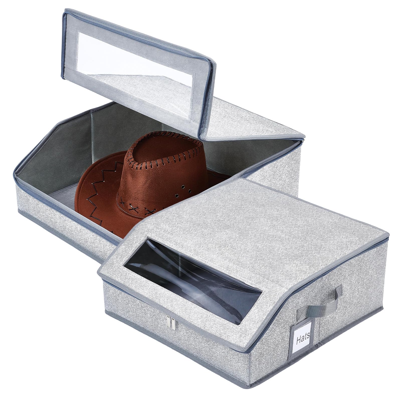 4 Pack 2-in-1 Hut Organizer für Baseball Caps hält 96 Caps, Schrank Hut Organizer Stapelbare Hüte Box mit Griffen Hüte Halter für Schrank mit klarem Deckel für Home Travel, grau