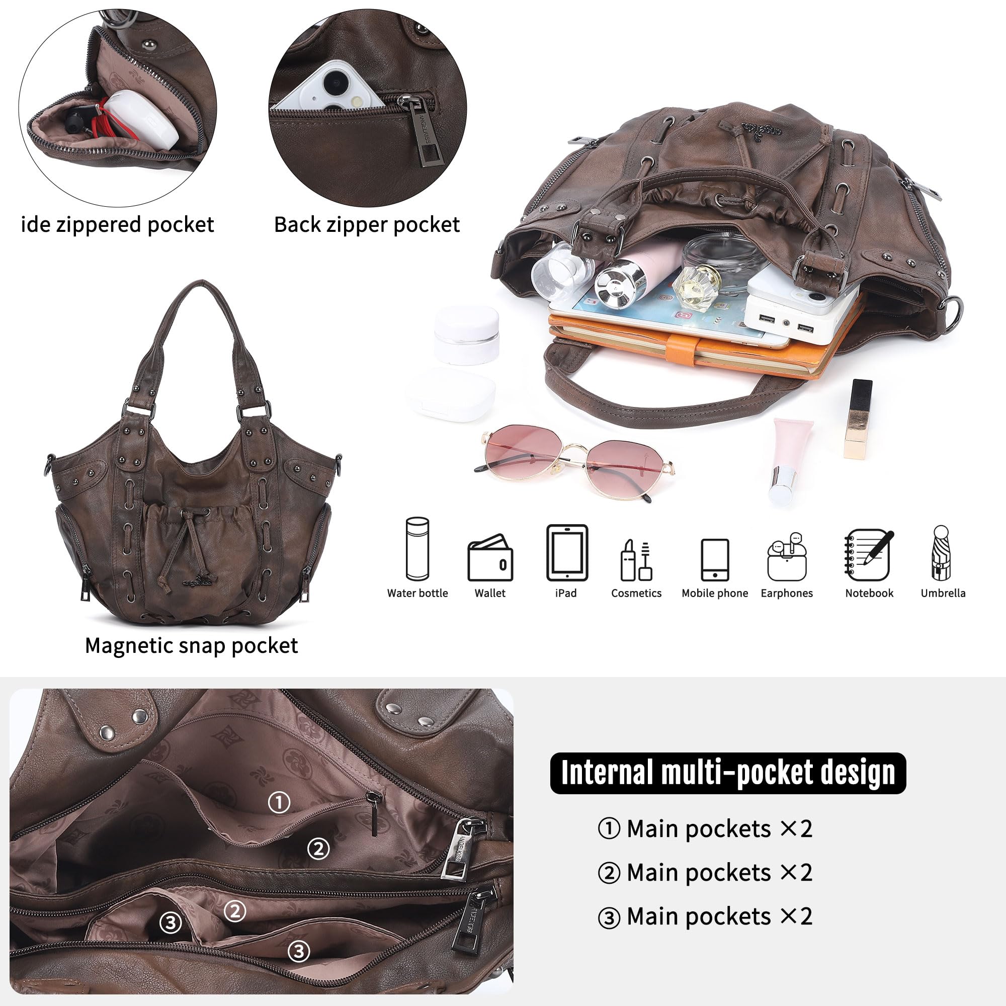 Angel Kiss Borsa Donna Media Tracolla PU Pelle Tote Bag Elegante Ampia e Pratica Impermeabile, Molte Tasche Scomparti, per Lavoro Viaggio Scuola Shopper