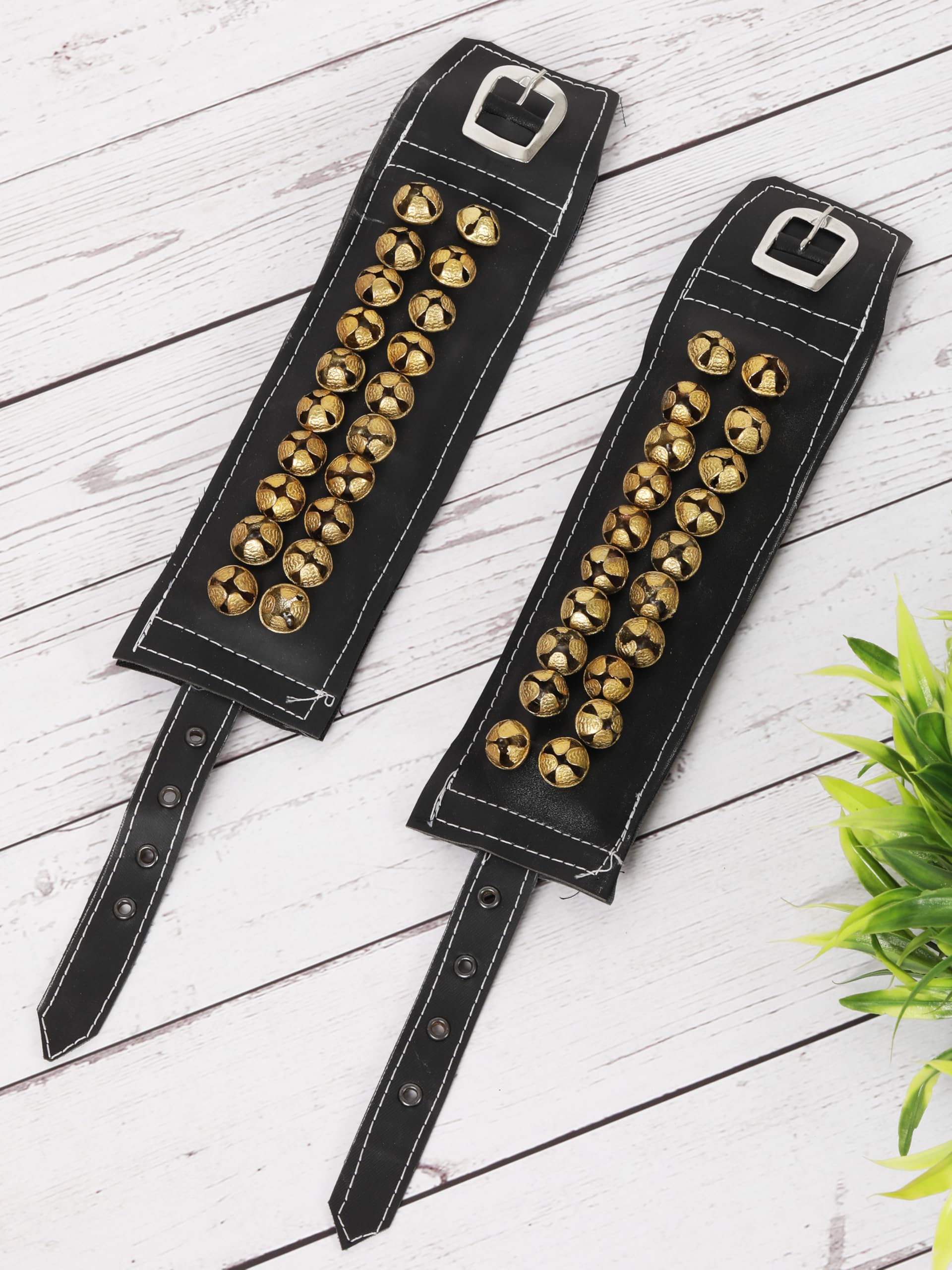 Arts Of India Ghungroo Brown Leather Pad 4 Line Ghungroo Pair (16 NO. GHUNGROO) Big Dancing Bells - FOUR LINE BROWN LEATHER PAD GHUNGROO PAIR (2 LINE), YG029