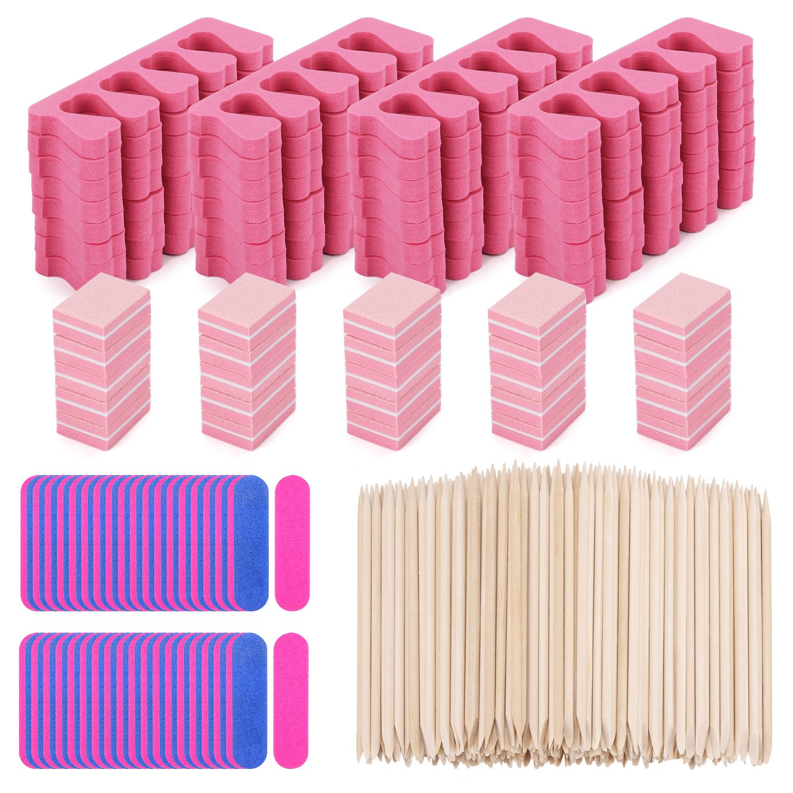 277Pcs Toe Separators Set- Nail Spa Party Tools, Mini Nail Files Buffers Block, Orange Nail Sticks Pedicure Wood Cuticle Pushers