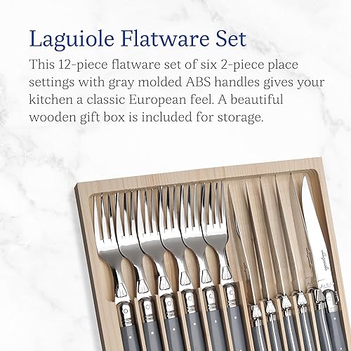 Miniatura 8 de Jean Dubost Laguiole - Juego de cubiertos de 12 piezas, asas color turquesa, acero inoxidable resistente al óxido, incluye bandeja de madera,
