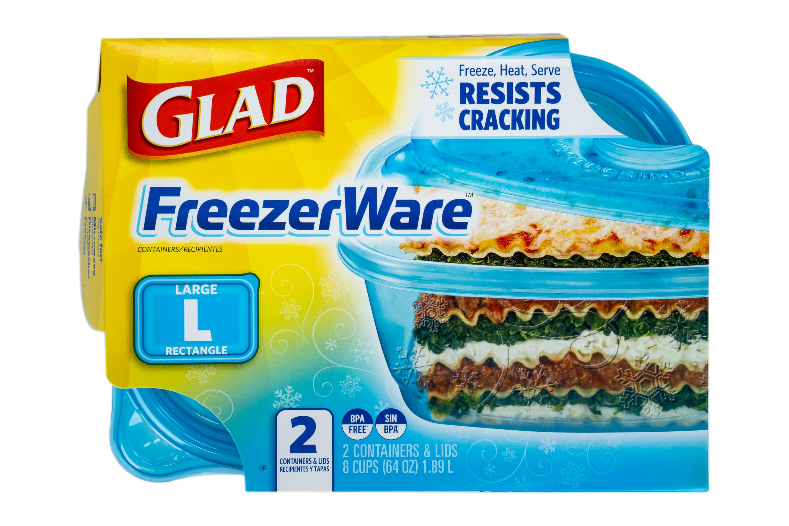 Glad ware Freezerware Contenedores de almacenamiento de alimentos, grandes, recipientes rectangulares de almacenamiento de alimentos para uso diario, recipientes de alimentos seguros para congelador