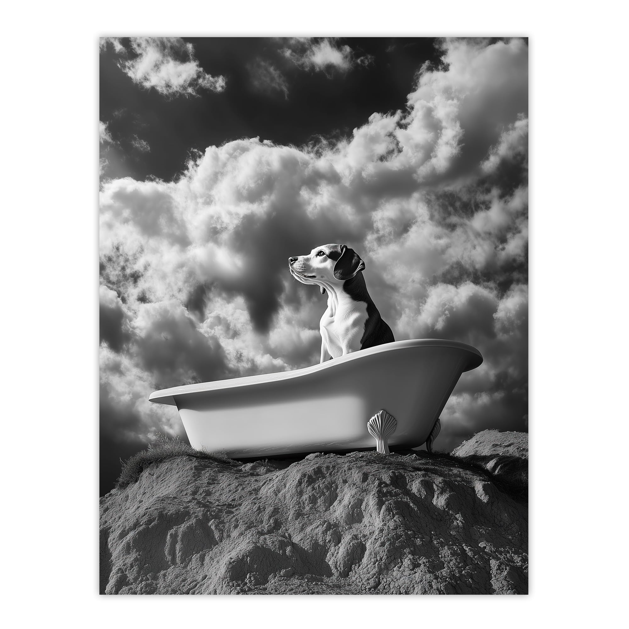 Artery8 Dog Lover Beagle Bathtub Black White Atmospheric Bathroom Toilet Extra Large XL Wall Art Poster Print