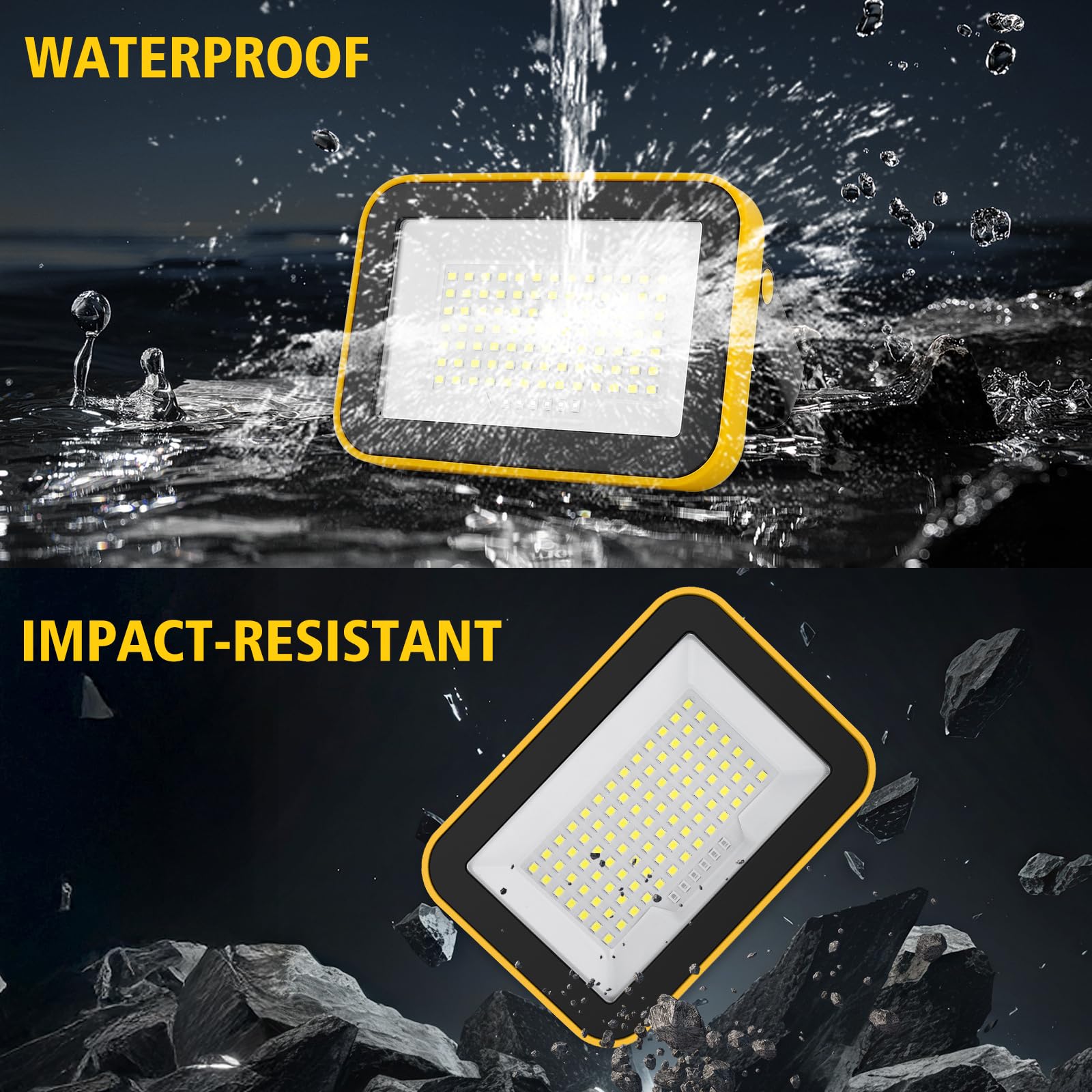NATPOW Projecteur Led Rechargeable, 5 Modes Projecteur Led Chantier Batterie avec Câble USB, 4000mAh Lampe de Chantier Portable, IP65 Étanche Lampe de Travail pour Garage, Camping, Pêche, 2 Pièces