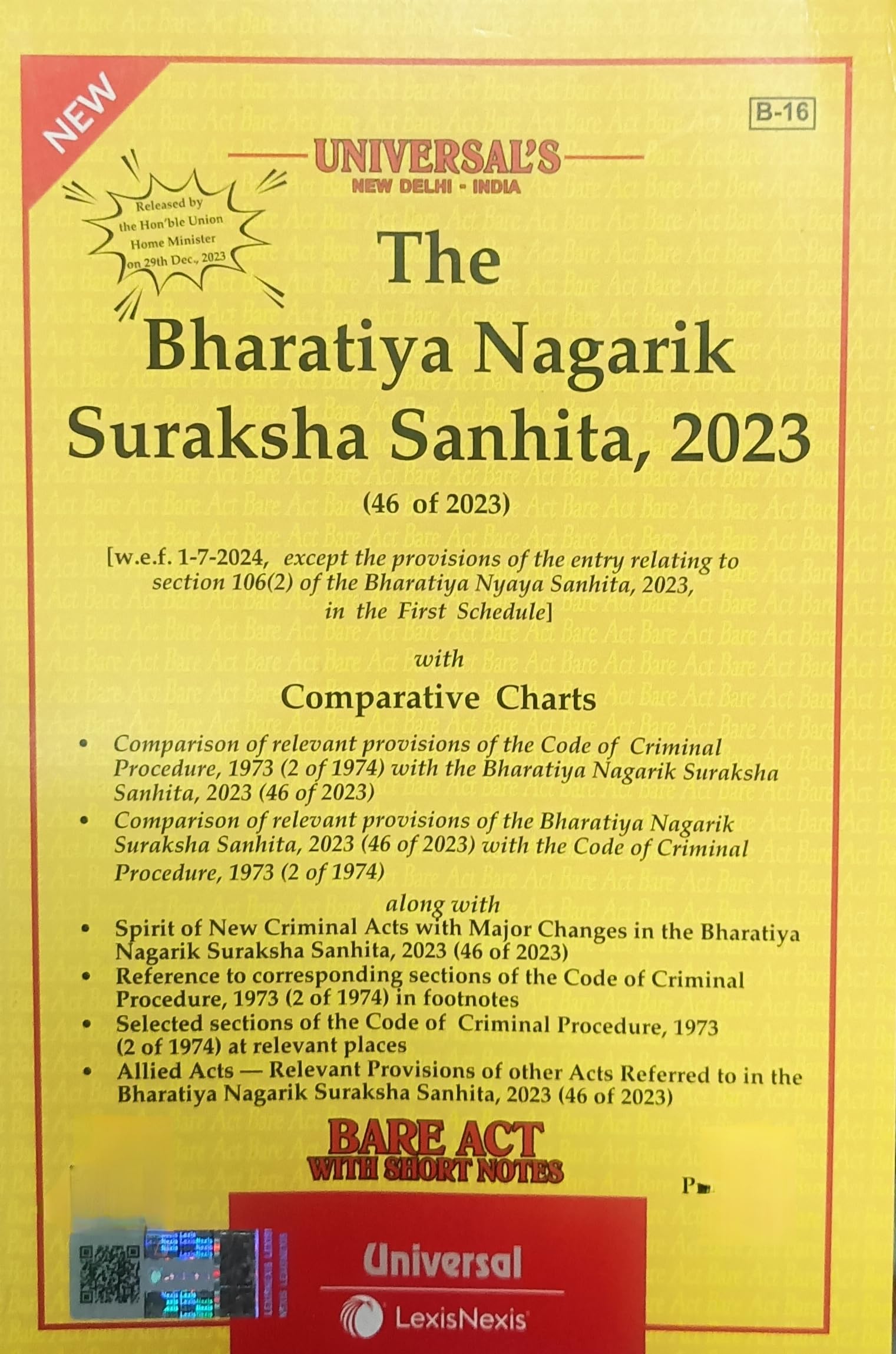 The Bharatiya Nagarik Suraksha Sanhita (BNSS) 2023 Bare Act 2025 EDITION Lexis Nexis (New Criminal Law) [Paperback] Editorial Board of Universal Law Publishing (Lexis Nexis-A Division of RELX India Pvt Ltd