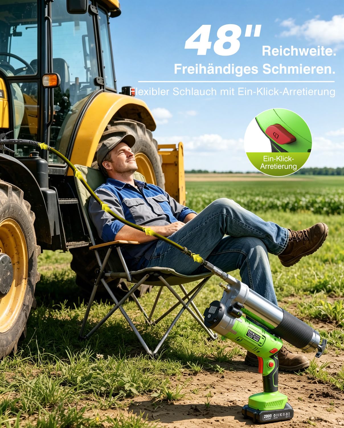 TaskStar Akku-Fettpresse 12000PSI, 2-in-1-Elektrisch-Fettpressen-Set mit 2 Akkus, 120cm-Schlauch, Schnellkupplung, 90° A, LED-Licht, für Heimwerker, Industrie und Landwirtschaft