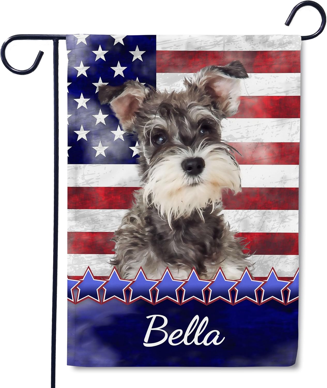 Flagology, Personalized Miniature Schnauzer Patriotic Garden Flag 12" x 18", Custom Dog Name American Flag, Fourth of July Outdoor Lawn Décor, Stars and Stripes