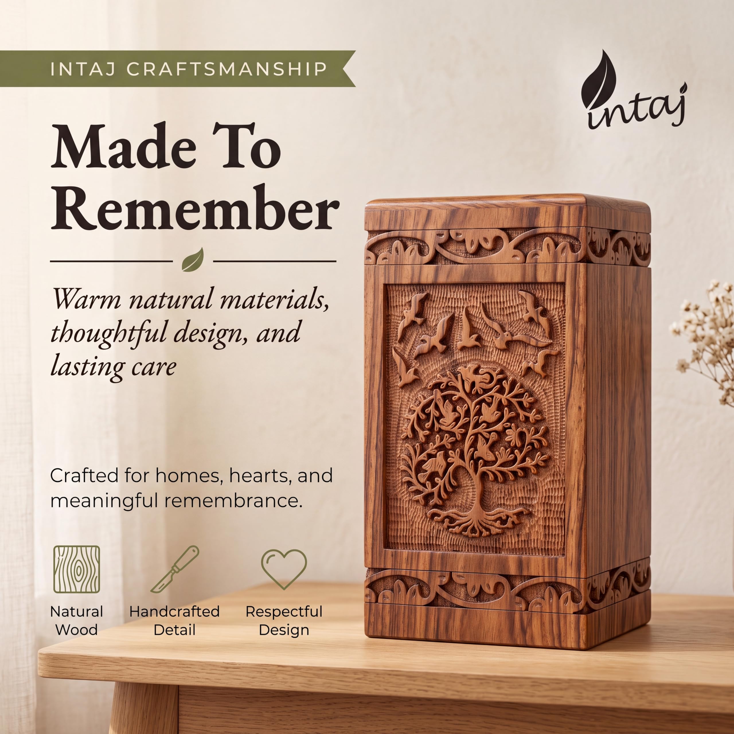 Urna de madera del árbol de la vida para cenizas humanas, capacidad de 115 libras, adecuada para entierro para hombres, mujeres, mamá, papá, mini urna de cremación de recuerdo de palisandro para