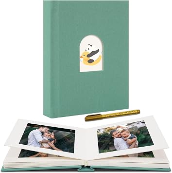 Premium Small Photo Album 4x6 with 20 Pockets, Linen Cover Memory Book with Writing Space Ideal for Wedding Photo Albums, Baby Books, and Travel Journals, Lake Green