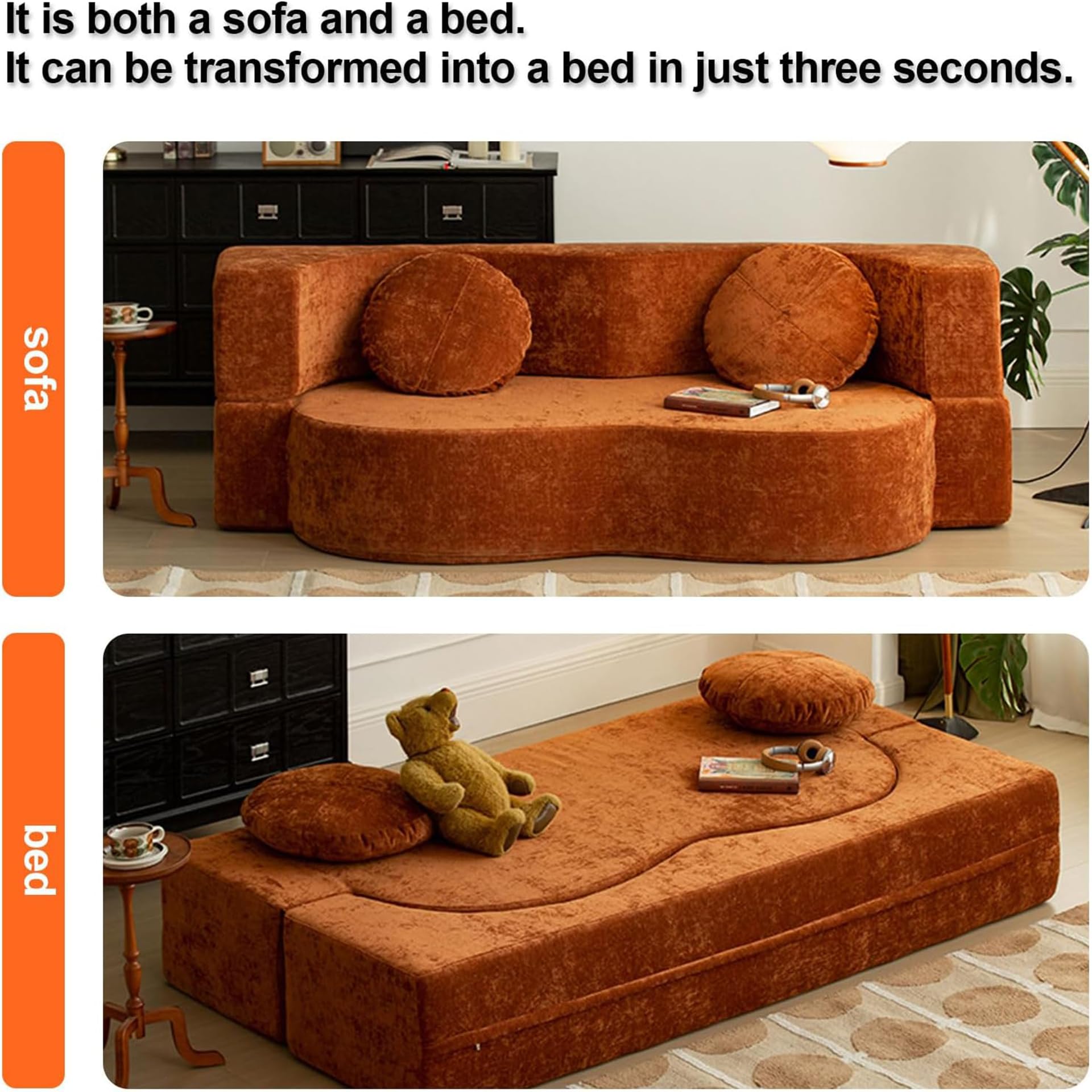 Rozkładana sofa, nowoczesna kanapa na podłogę, futon, do salonu i sypialni, nie wymaga montażu, wszechstronna i zajmująca mało miejsca sofa do spania