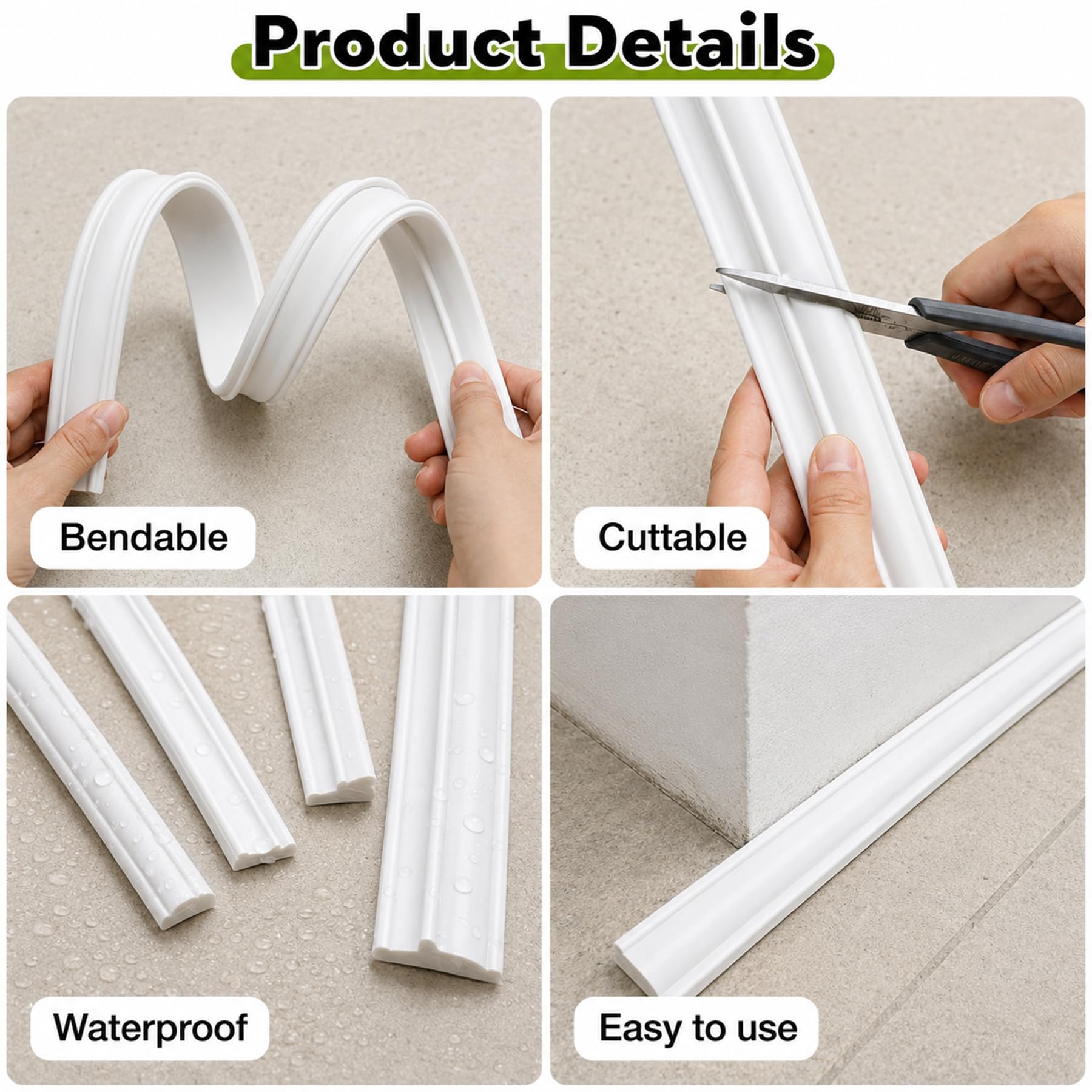 Modanatura Adesiva per Pareti Profilo Piatto Flessibile in PVC Cornice Adesiva per Specchio Porta E Soffitto Nastro Decorativo Autoadesivo Lineare per Interni W 6cm, L 6m