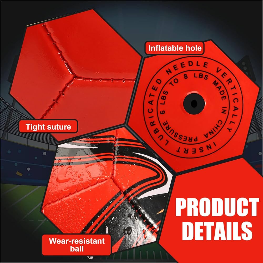 Pallone Da Calcio Happysnow Misura 5 - Rosso, Ufficiale Per Allenamento E Partite - Foto 4