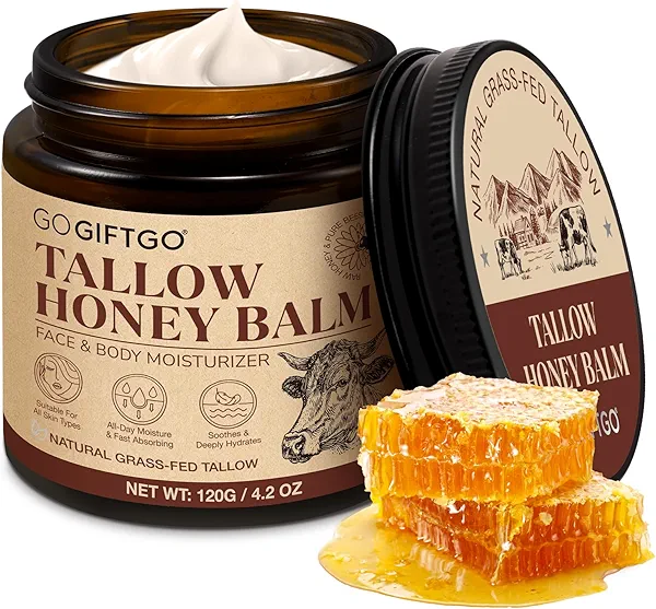 GOGIFTGO Beef Tallow for Skin,Tallow and Honey Balm,Beef Tallow for Face,Tallow Face Moisturizer,Natural Moisturizer Hydrates,Deeply Nourishes the Skin, Enhances Natural Radiance (1pcs)