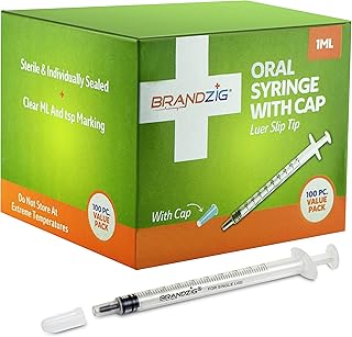 1ml Syringe with Cap (100 Pack) | Oral Dispenser Without Needle, Luer Slip Tip, | Individually Wrapped Medicine Dropper for Infants & Pets
