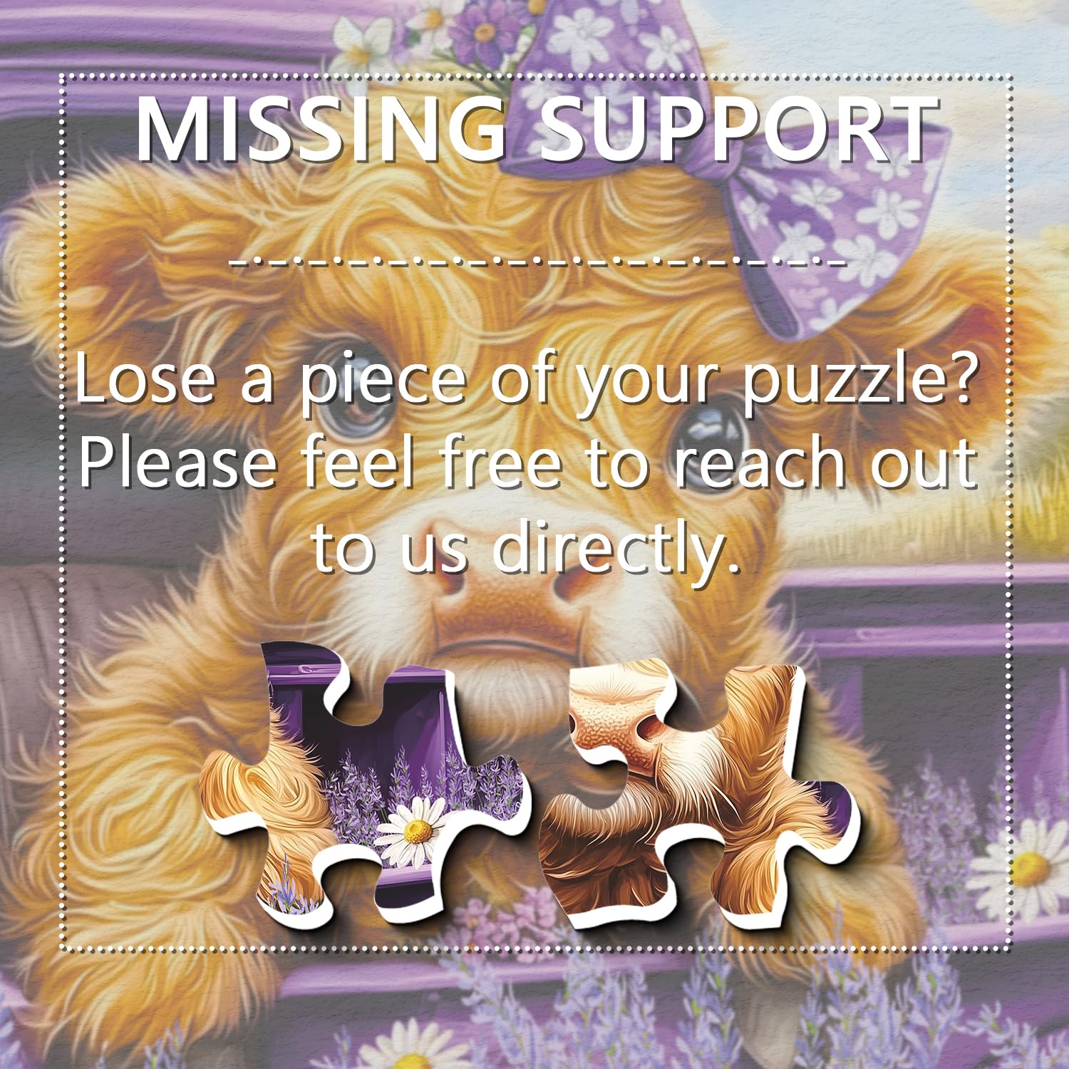 PPuzzling Highland Cow Puzzle for Adults 1000 Pieces, Cute Farm Cow Animal Puzzle Featuring Lavender Flower, Daisy Field & Purple Vintage Truck Scene Jigsaw Puzzle, Nature Floral Scenery Puzzle - Image 7