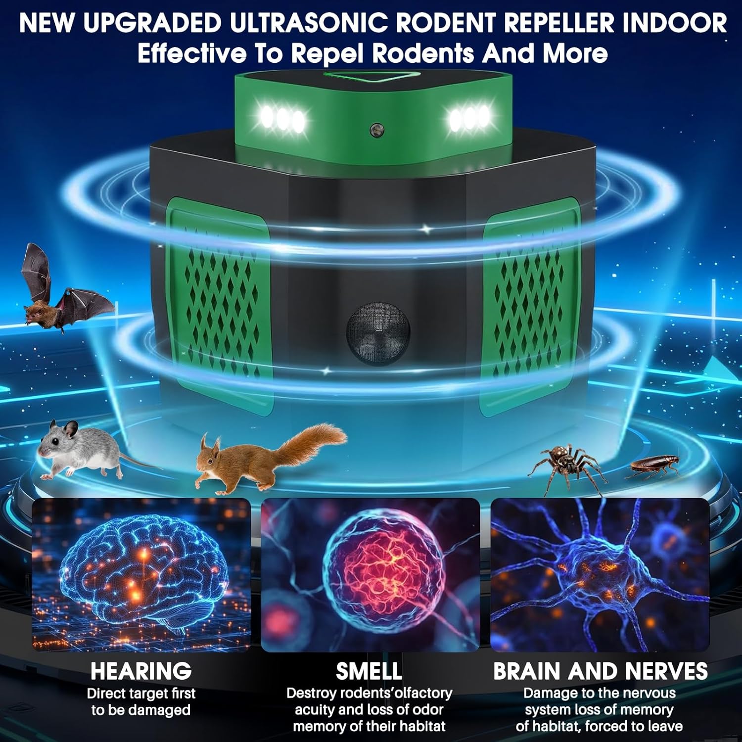 2 Pack Mice Rat Repellent for House Repellent Ultrasonic Mouse Deterrent,360°Mice Trap for House Indoor,Mouse Repellent with Flashing Light for Attic Basement Warehouse,4 Mode Switching