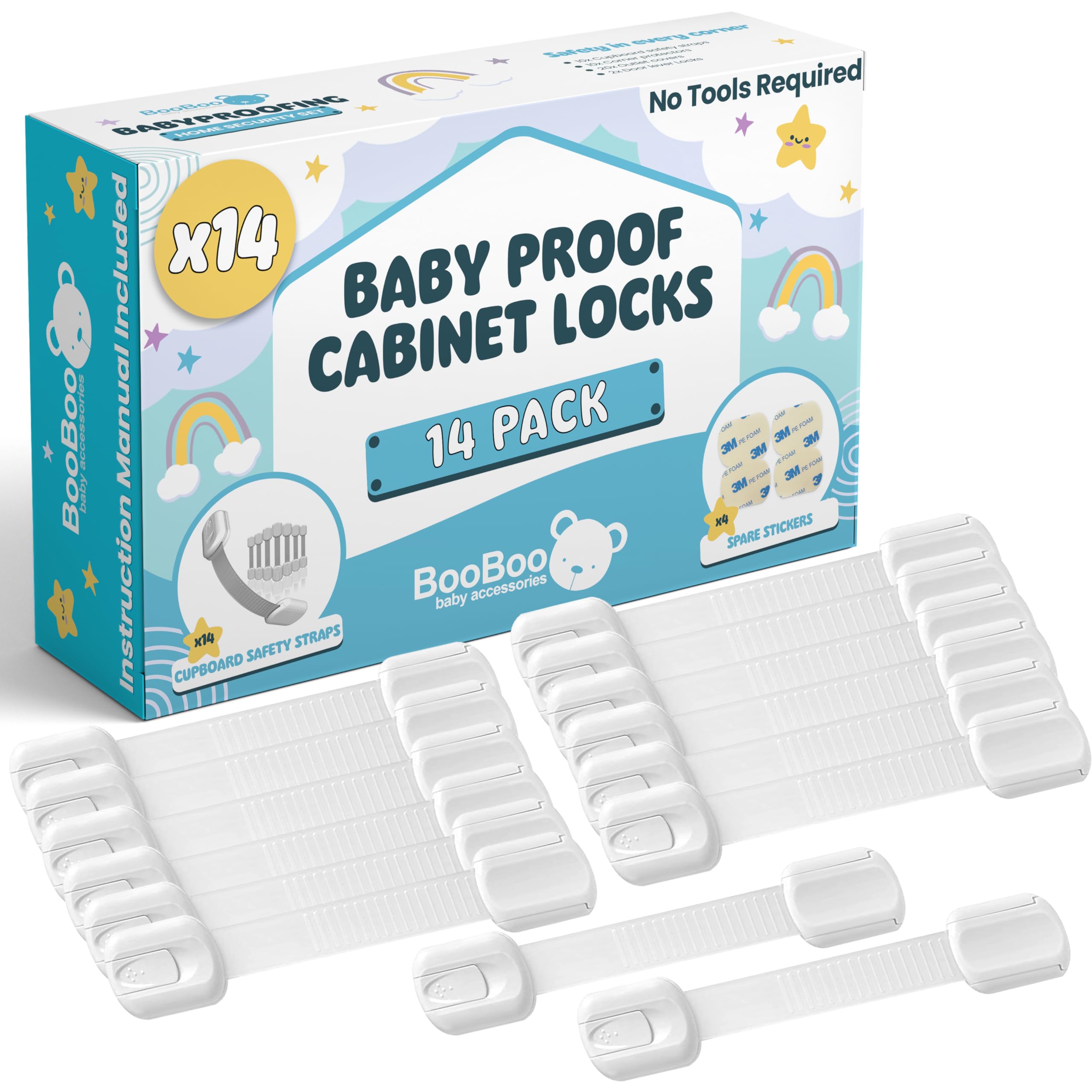 BooBoo Baby (10 PACK) Premium Child Locks For Kitchen Cupboards, Child Proof Cabinet Locks, Drawer Locks Baby Proofing Cabinets with No Drilling, Extra strong Adhesive + 4 Extra Stickers — view 9