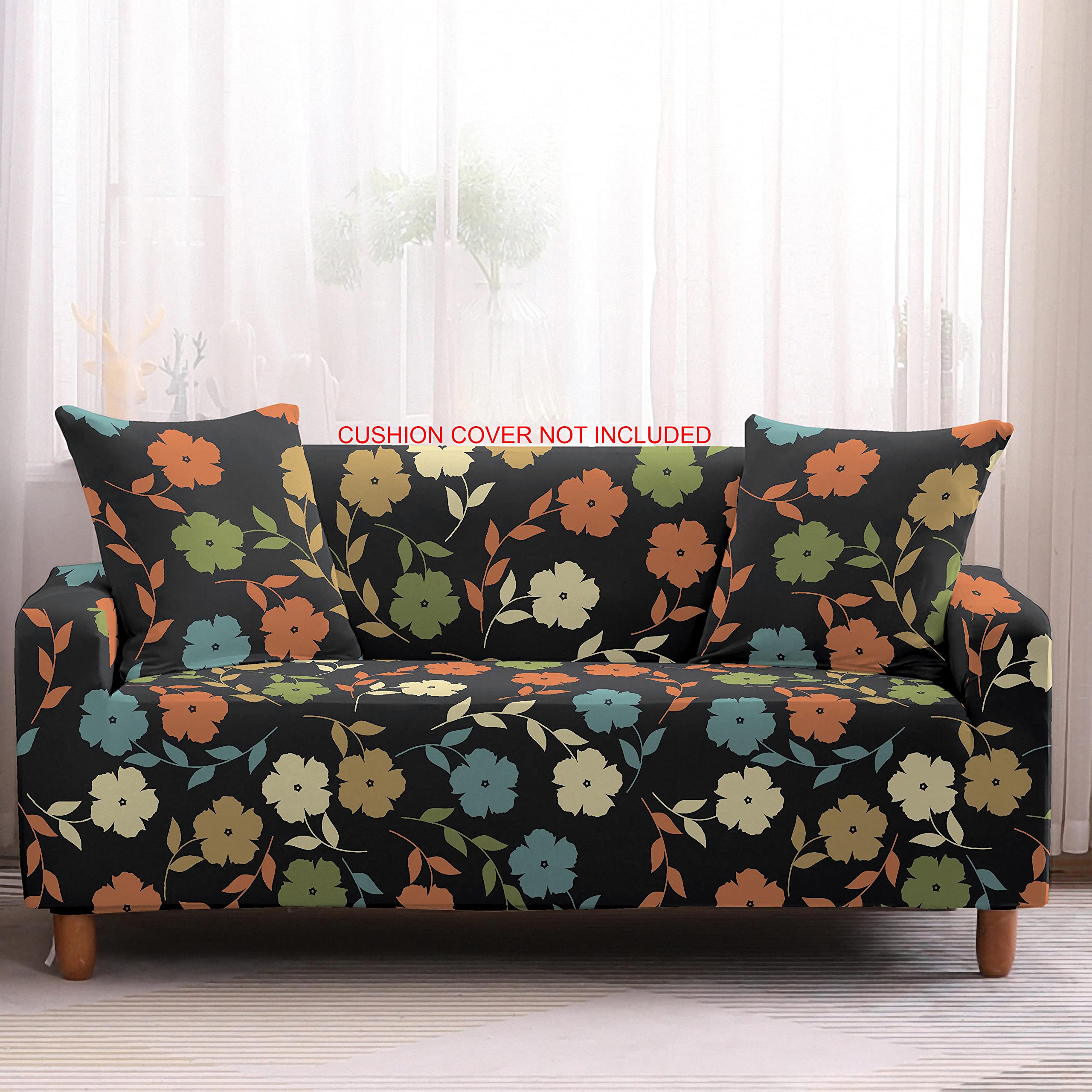 House of Quirk Universal Triple Seater Sofa Cover Big Elasticity Cover for Couch 140 GSM Sofa Slipcover (Blue Multi Flower, 185-230cm)-image-45