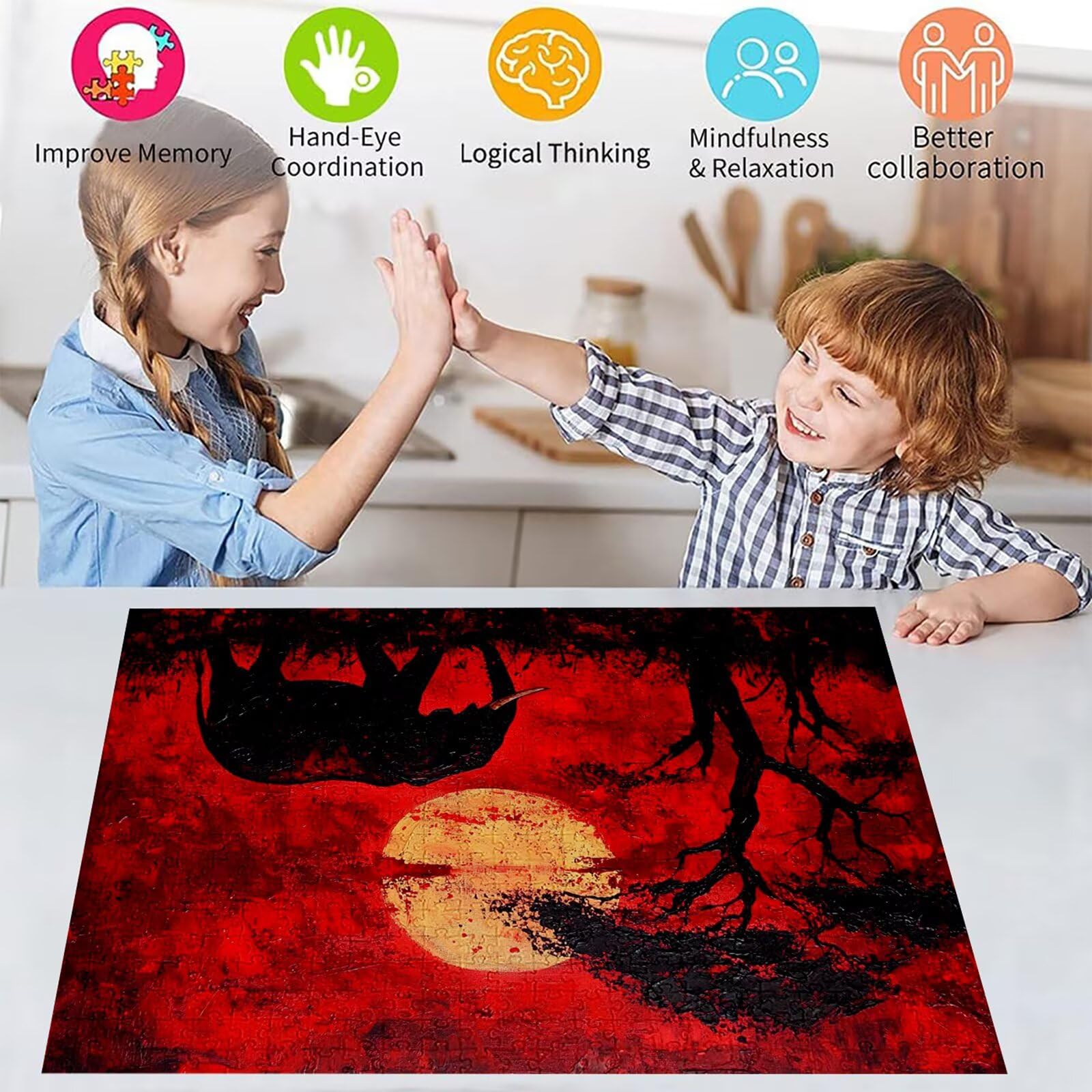 Puzzle 3000 elementów słoń puzzle dla dorosłych księżyc 122 x 81 cm unikalne rzemiosło klasyczne 3D drewniana układanka do rodzinnych gier aktywnych, układanka zrób to sam do dekoracji ścian domu