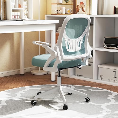 Miniatura 2 de Giantex Silla de oficina de malla, silla de escritorio ergonómica con brazos abatibles y soporte lumbar, escritorio giratorio de altura ajustable