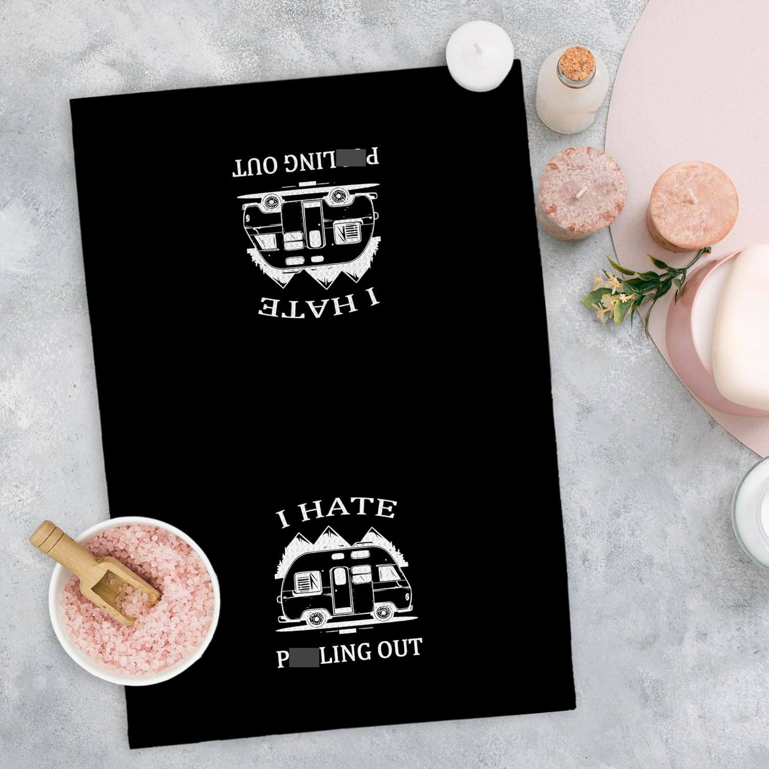 Funny Camping Kitchen Towels - Camper Gifts Dish Hand Tea Towels for Kitchen Decor, I Hate Out Decorative Hand Towel, Camping Trailer Accessories Decor for Kitchens Bathroom, 16x24inch - Image 2