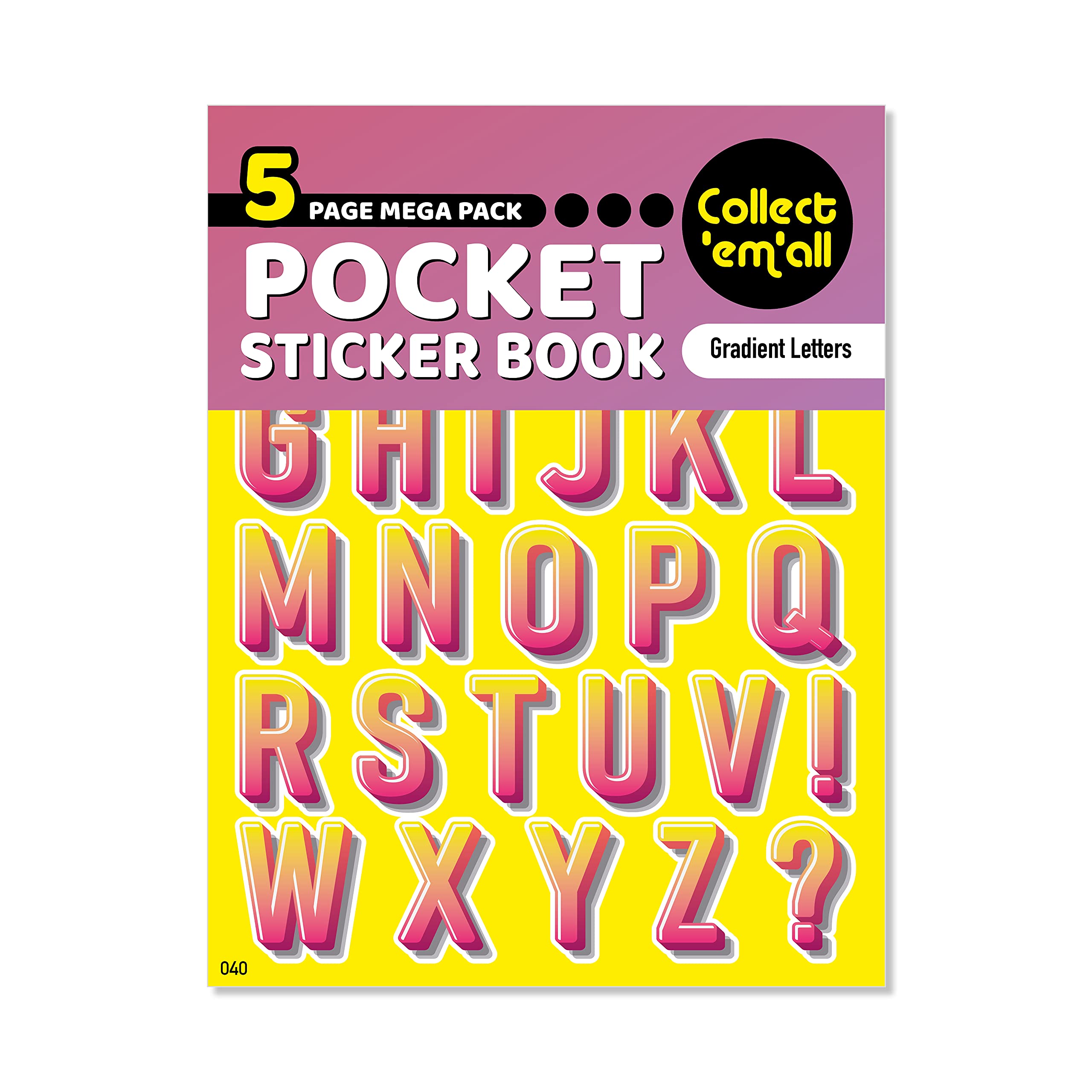 Pocket Sticker Book (5 Pages) - 64 MEGA Packs to Collect Coloured Stickers for Kids - Gradient Letters