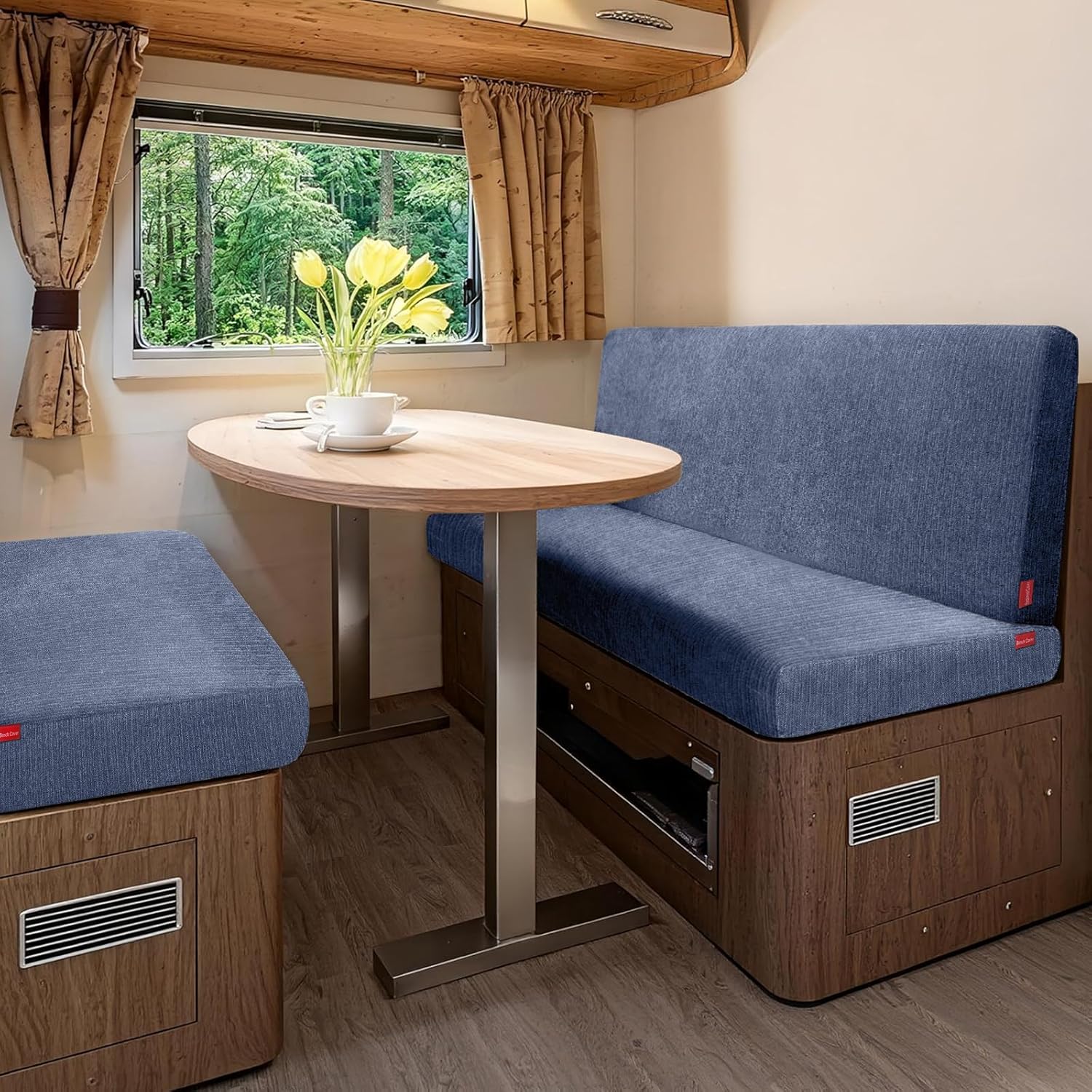 Waterproof RV Dinette Cushion Covers - Stretch Seat Slipcover, Washable RV Couch Cover Designed for Camper Car Bench (Loveseat 2 Backrest Cover & 2 Bench Cover, Blue Grey)