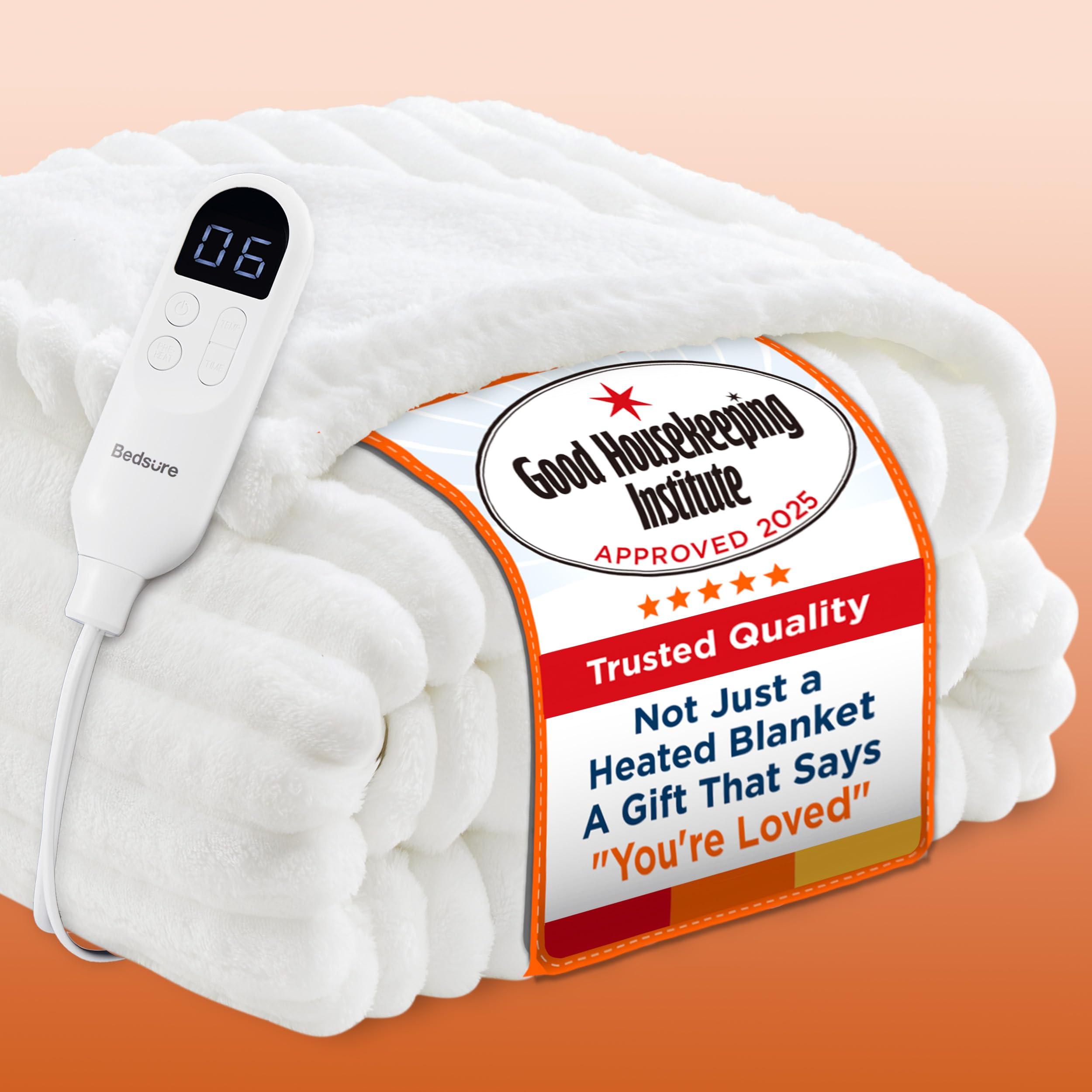 Bedsure Electric Blanket Heated Throw - Chunky Ribbed, 130x160cm, Cream