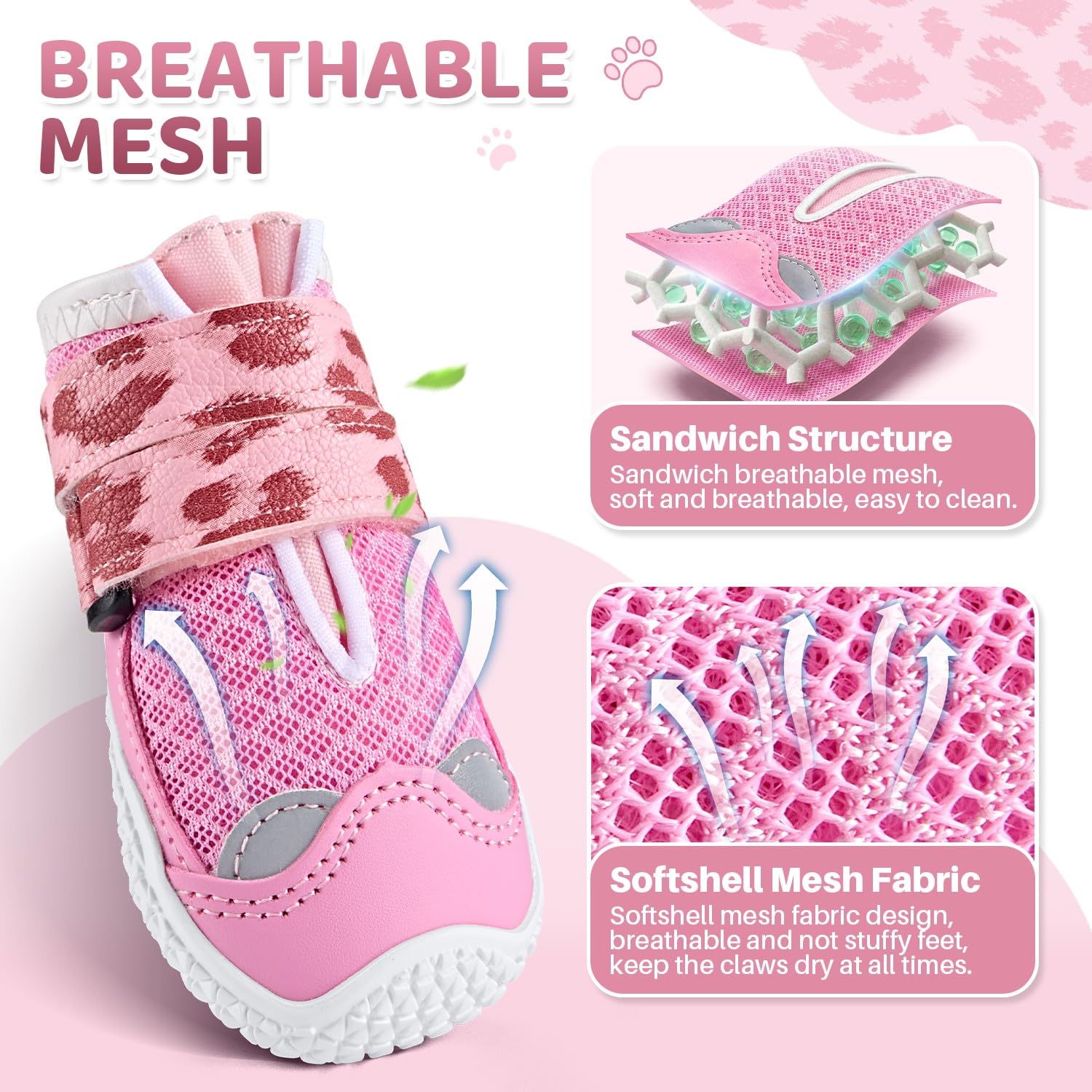 SlowTon Chaussures respirantes pour chiens de grande, moyenne et petite taille, bottes réfléchissantes pour chiens avec double sangle et semelle en caoutchouc souple, protège-pattes antidérapants pour